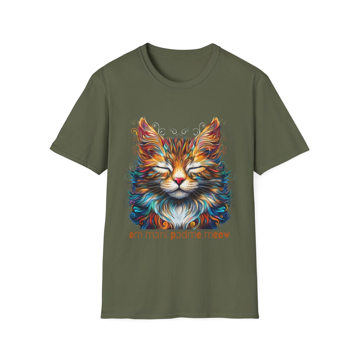 Om Mani Padme Meow -  Meditating Cat Shirt, Cat Lover's Graphic Tee Graphic Unisex T- Shirt, T-Shirt Cat Lovers Gift  Softstyle T-Shirt Tee Teeshirt Stylized Cat