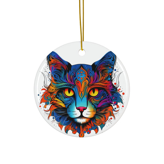 Exotic Rainbow Color Cat,Cat Lovers, Cat Mom, Cat Dad, Cats Christmas Tree Gift, Christmas Ornament, Ceramic Cat Lovers Gift