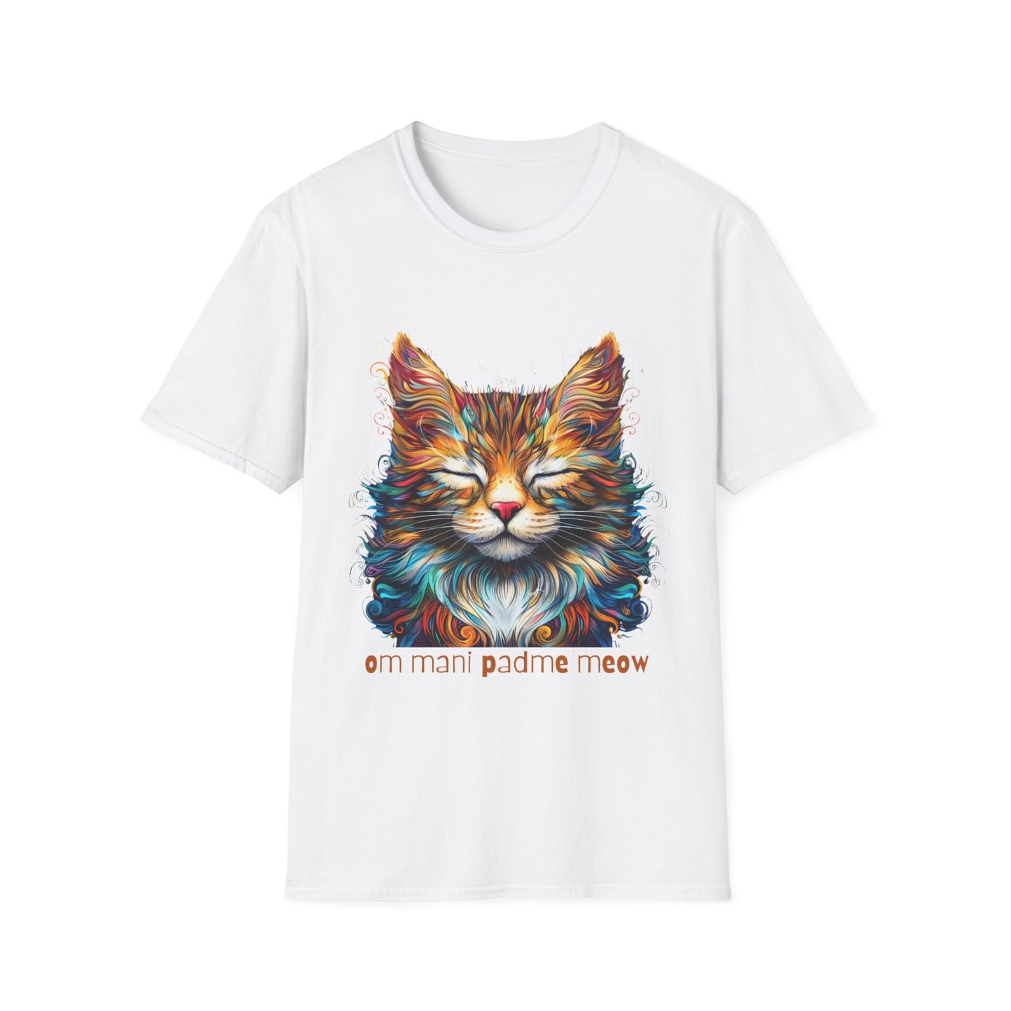 Om Mani Padme Meow -  Meditating Cat Shirt, Cat Lover's Graphic Tee Graphic Unisex T- Shirt, T-Shirt Cat Lovers Gift  Softstyle T-Shirt Tee Teeshirt Stylized Cat