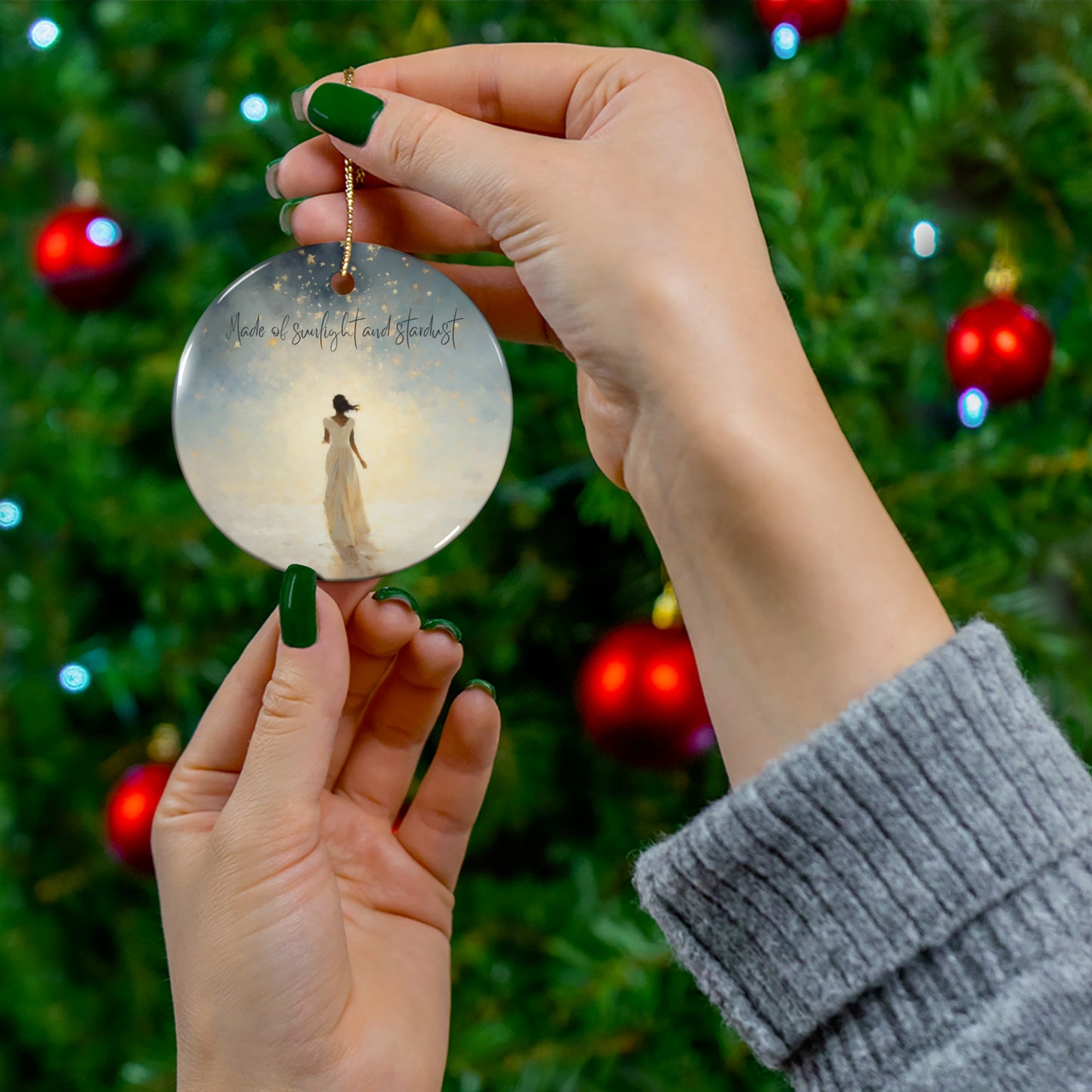 Goddess, Yoga, Spiritual Christmas Tree Ceramic Ornament Gift, Stardust - Stars, Clouds, Ethereal Consciousness Reiki