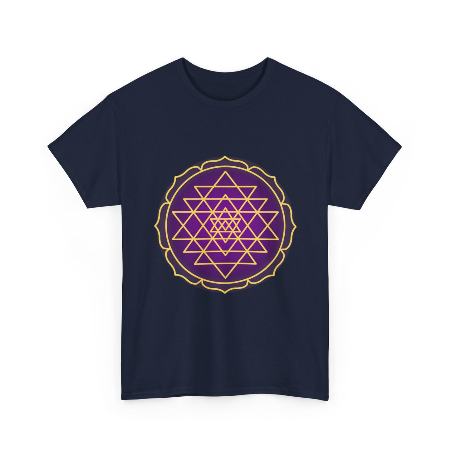 Sri Yantra, Purple Glow, Shree Yantra, Shri Chakra  Nava Chakra Shirt - Graphic Tee - Yoga, Zen, Hindu Gifts Unisex Heavy Cotton Graphic Tee T-Shirt