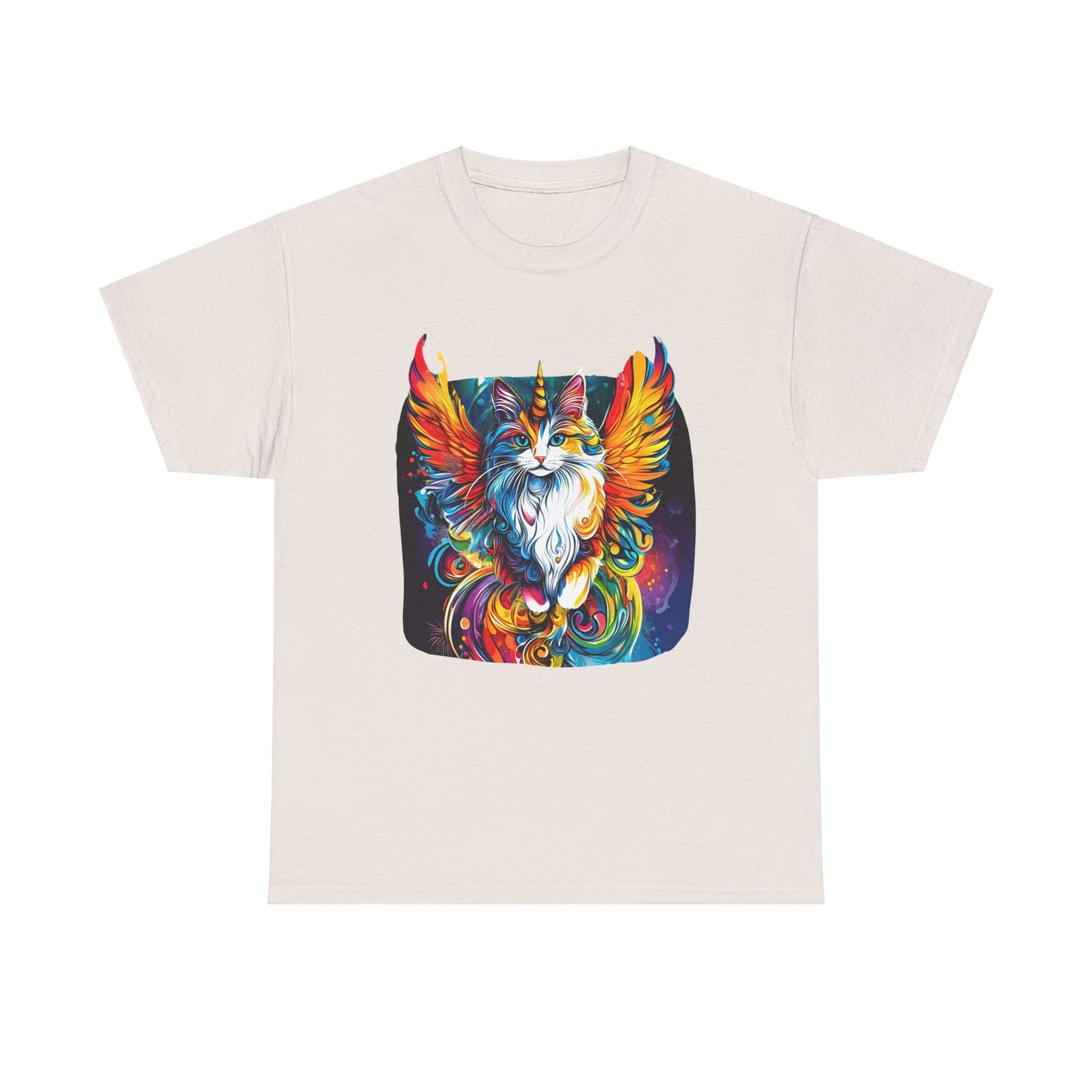 Golden Wings  Angel CatUnicorn, Cat Memorial Unicorn Cat with Angel Wings Graphic Tee-  Cat Gift Unisex Heavy Cotton Tee T-Shirt