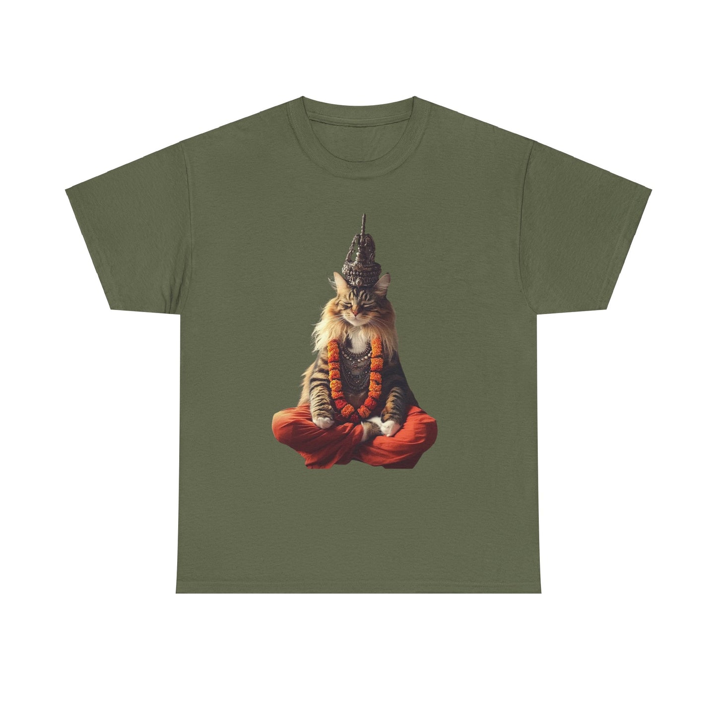 Meditating Yogi Cat, (V2) Guruji Cat, Cat Gift Unisex Heavy Cotton Tee T-Shirt