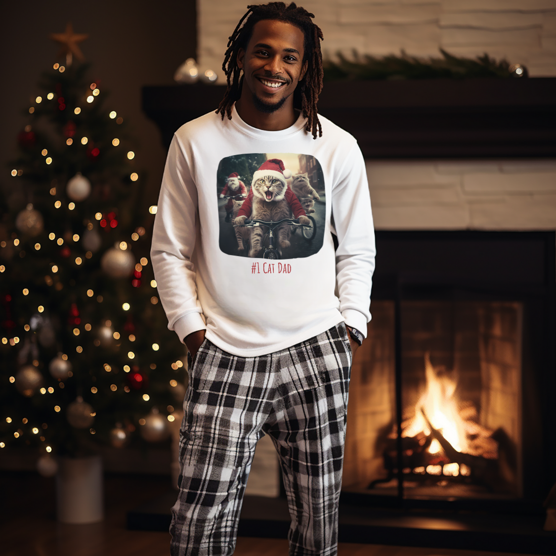 Fun Cat Dad, #1 Christmas Cat, Cat Lovers Gift, Kitty Cat Christmas Shirt Mens Unisex Size Sweatshirt Sweat Shirt,  Many Colors