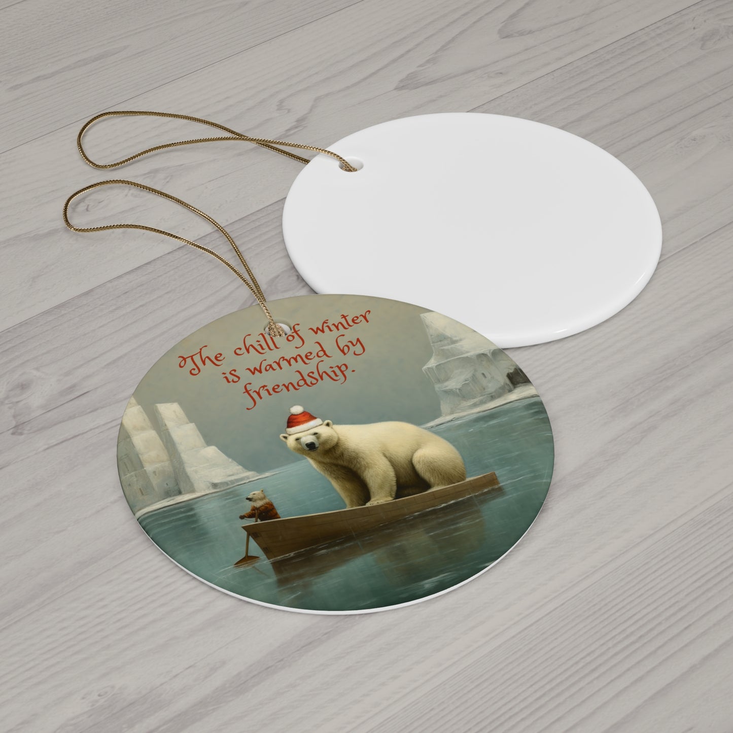 Polar Bear Arctic Fox Friendship Christmas Greetings -  Christmas Tree Keepsake Ornament Ceramic - Northern Seas Polar