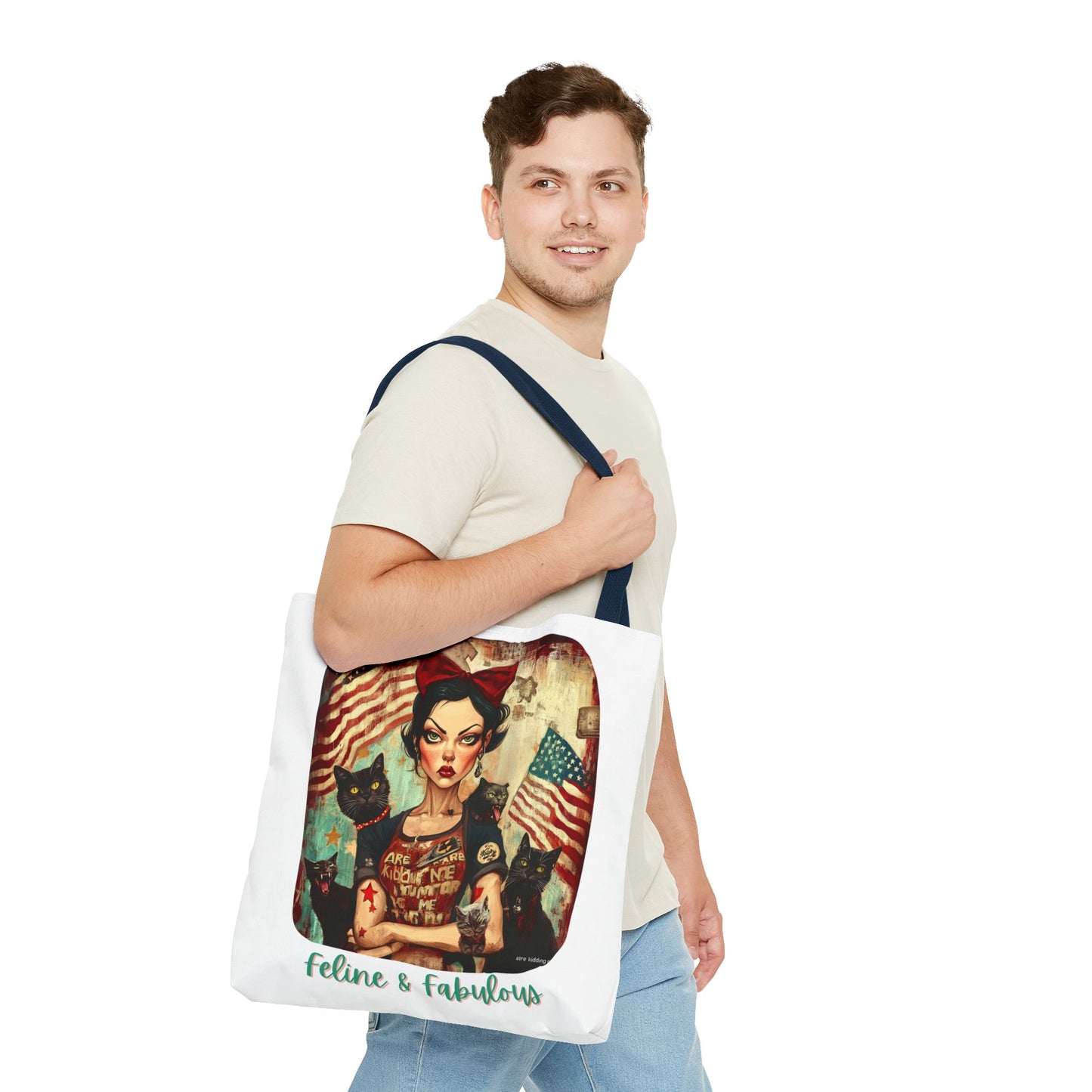 "Feline & Fabulous" Childless Cat Lady Bag -  Childless Cat Lady Tote Bag (AOP)