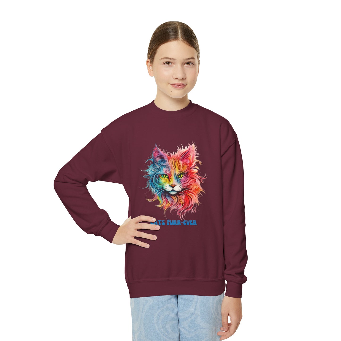 Cats Furr-Ever. Kids Cat Lovers, Kids, Girls, Boys Youth Crewneck Sweatshirt Magic  Fluffy Cat for Kids