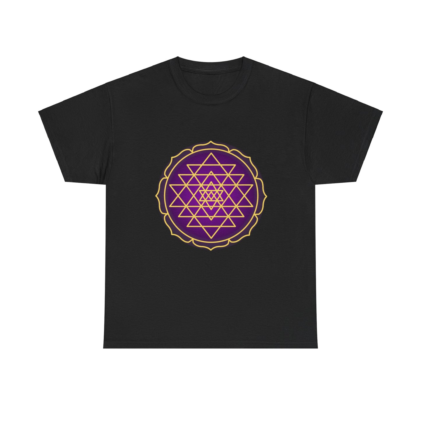 Sri Yantra, Purple Glow, Shree Yantra, Shri Chakra  Nava Chakra Shirt - Graphic Tee - Yoga, Zen, Hindu Gifts Unisex Heavy Cotton Graphic Tee T-Shirt