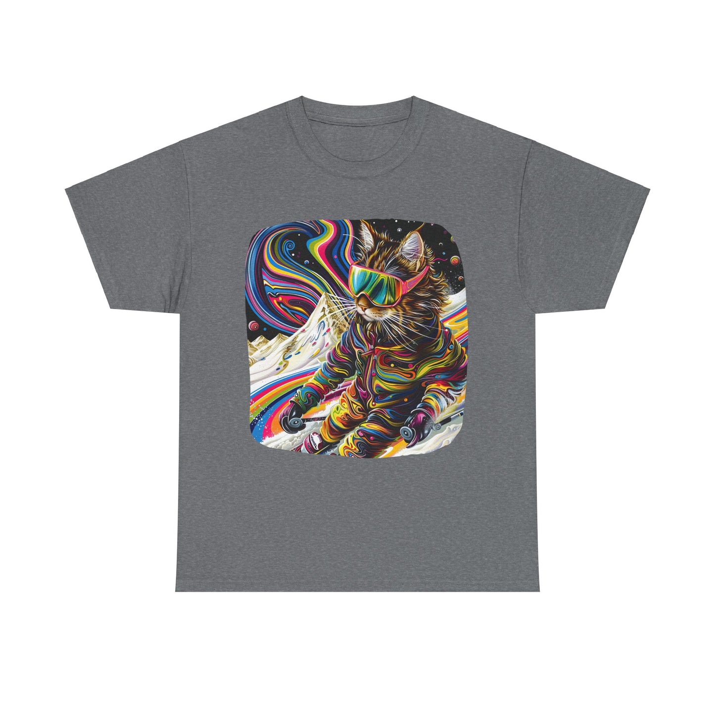 Ski Cat, Winter Sports Cat Shirt, Art Gift   -  Cool Cats Unisex Heavy Cotton Tee T-Shirt