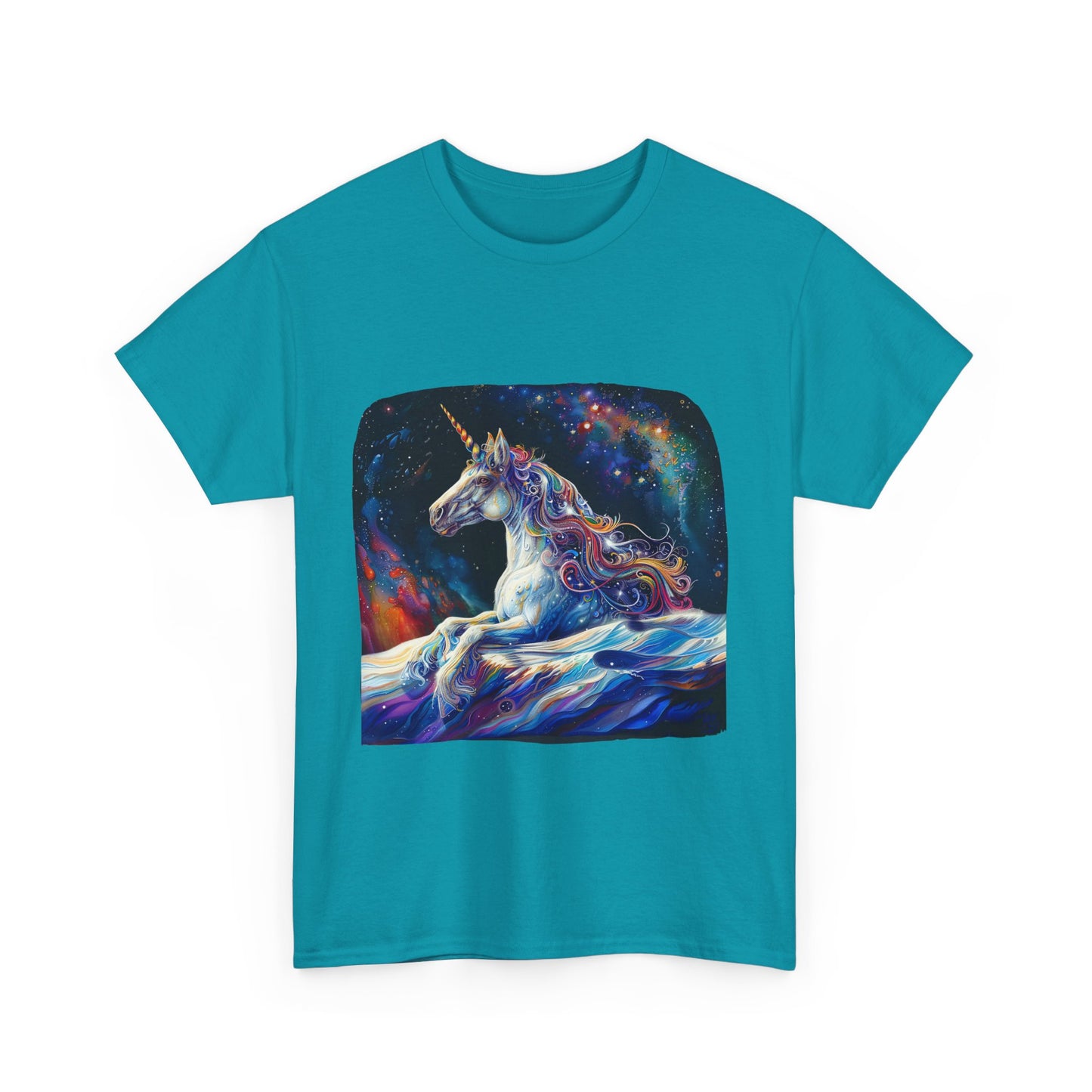 Watery Waves, Rainbow Unicorn - Starry Skies Unicorn Graphic Tee T-shirt -  Unicorn Lovers Unisex Heavy Cotton Tee T-Shirt