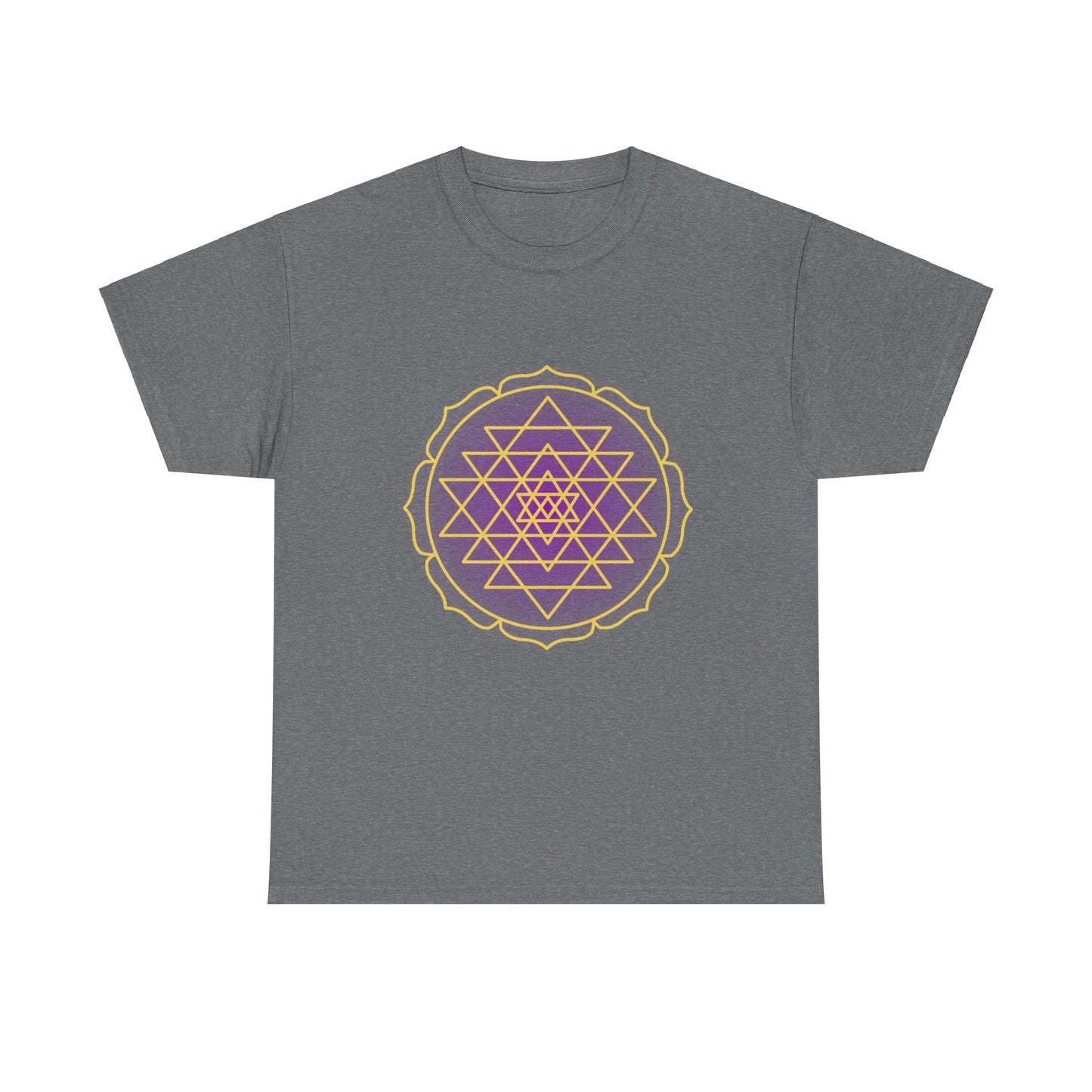 Sri Yantra, Purple Glow, Shree Yantra, Shri Chakra  Nava Chakra Shirt - Graphic Tee - Yoga, Zen, Hindu Gifts Unisex Heavy Cotton Graphic Tee T-Shirt