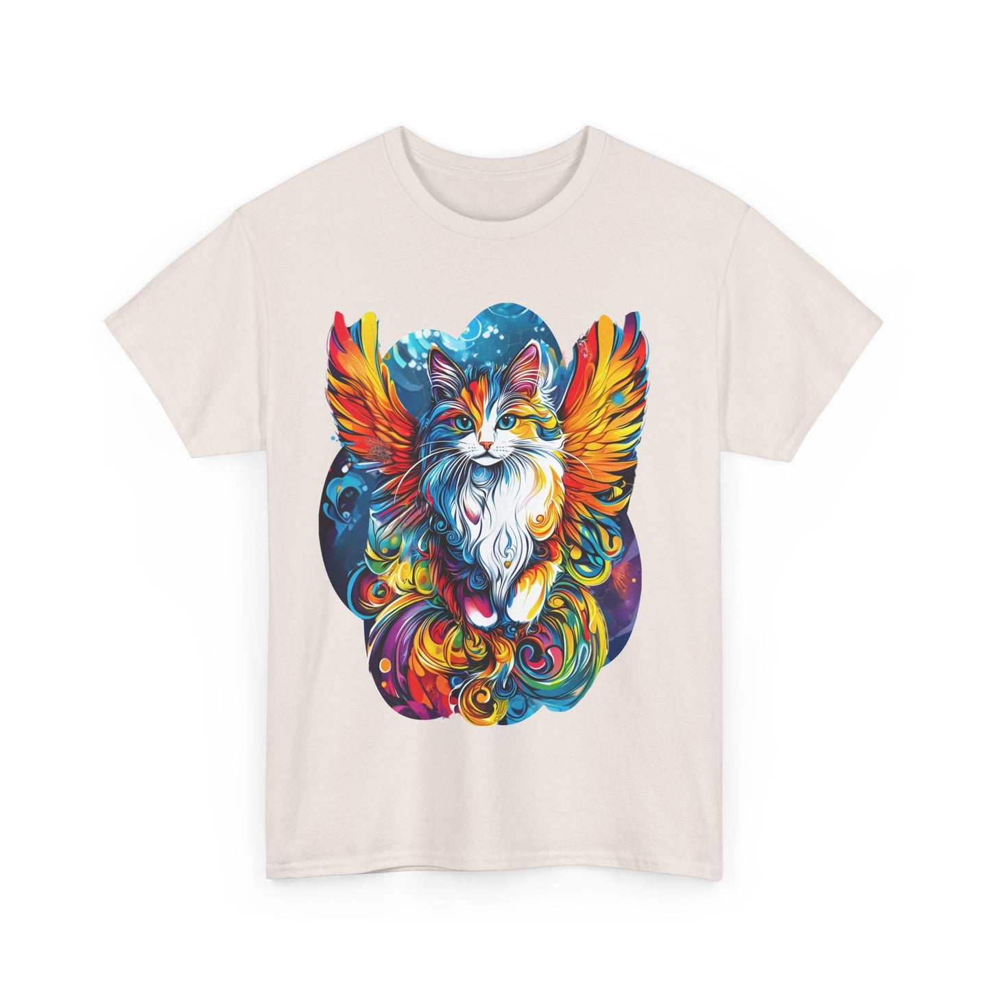 Tattoo Style Cat Angel, Cat Memorial - Cat with Angel Wings Graphic Tee-  Cat Gift Unisex Heavy Cotton Tee T-Shirt