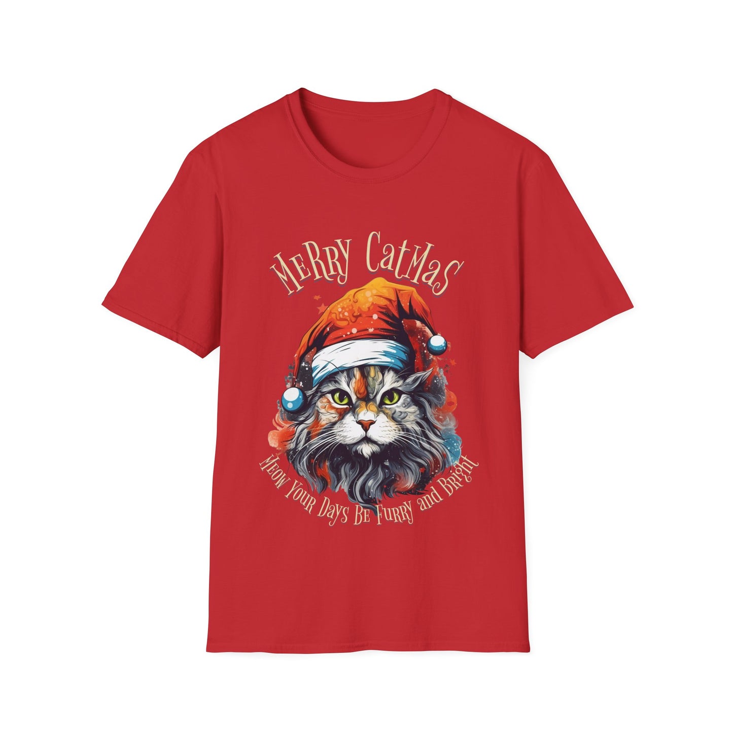 Merry Catmas, Christmas Cat Gift, Cat Lover's Shirt, Mens Woman's Unisex Shirt, Softstyle T-Shirt Tee Teeshirt Beautiful Cat Christmas Kitty Cat Shirt