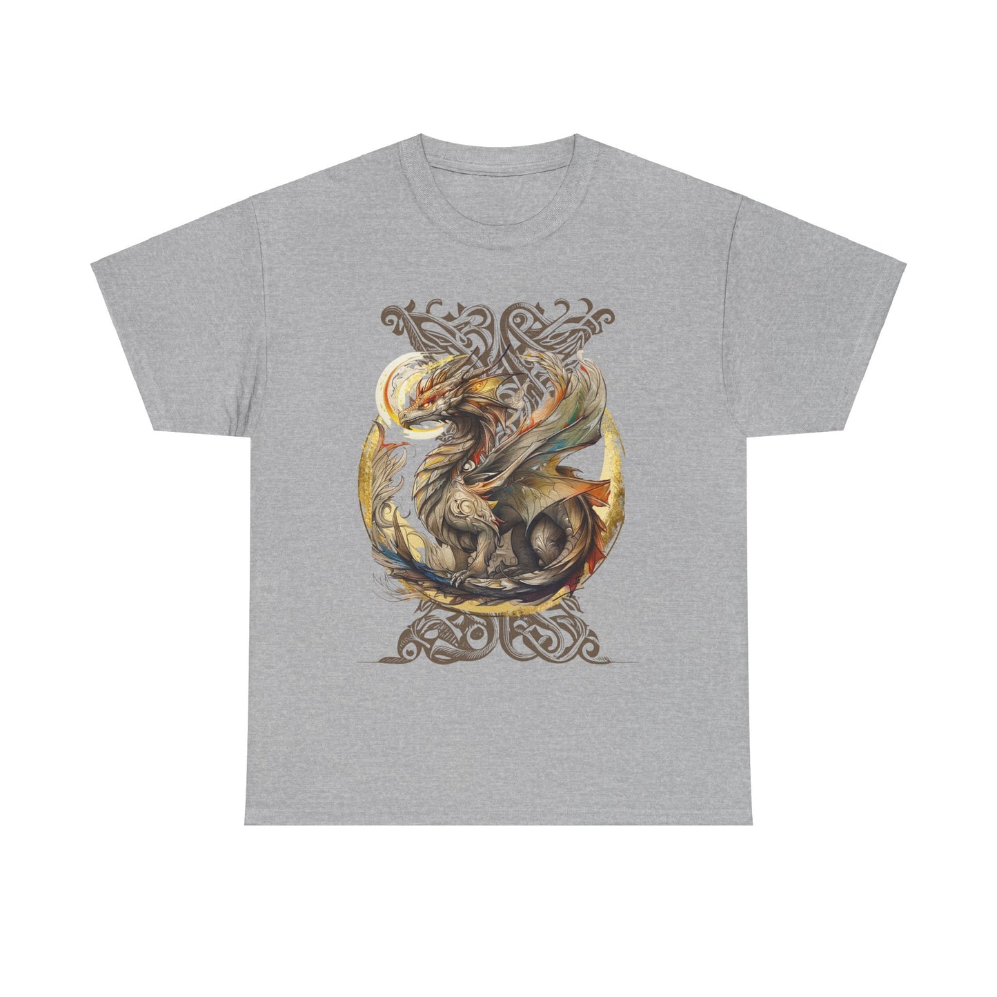 Celtic Background Dragon Graphic Tee - Dragon T-shirt -  Dragon Lovers Unisex Heavy Cotton Tee T-Shirt