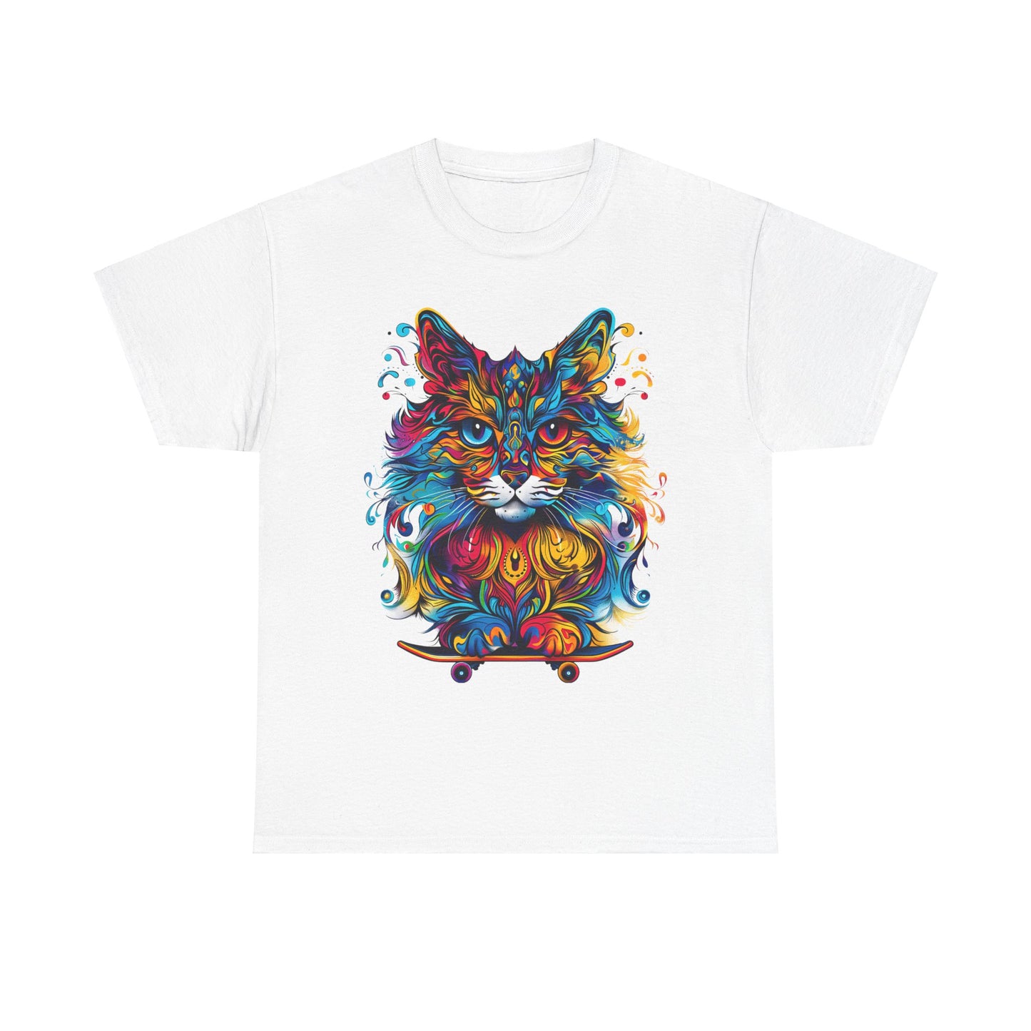 Skateboard Cat (V4) Skater Cat Art Gift   -  Cool Cats Unisex Heavy Cotton Tee T-Shirt