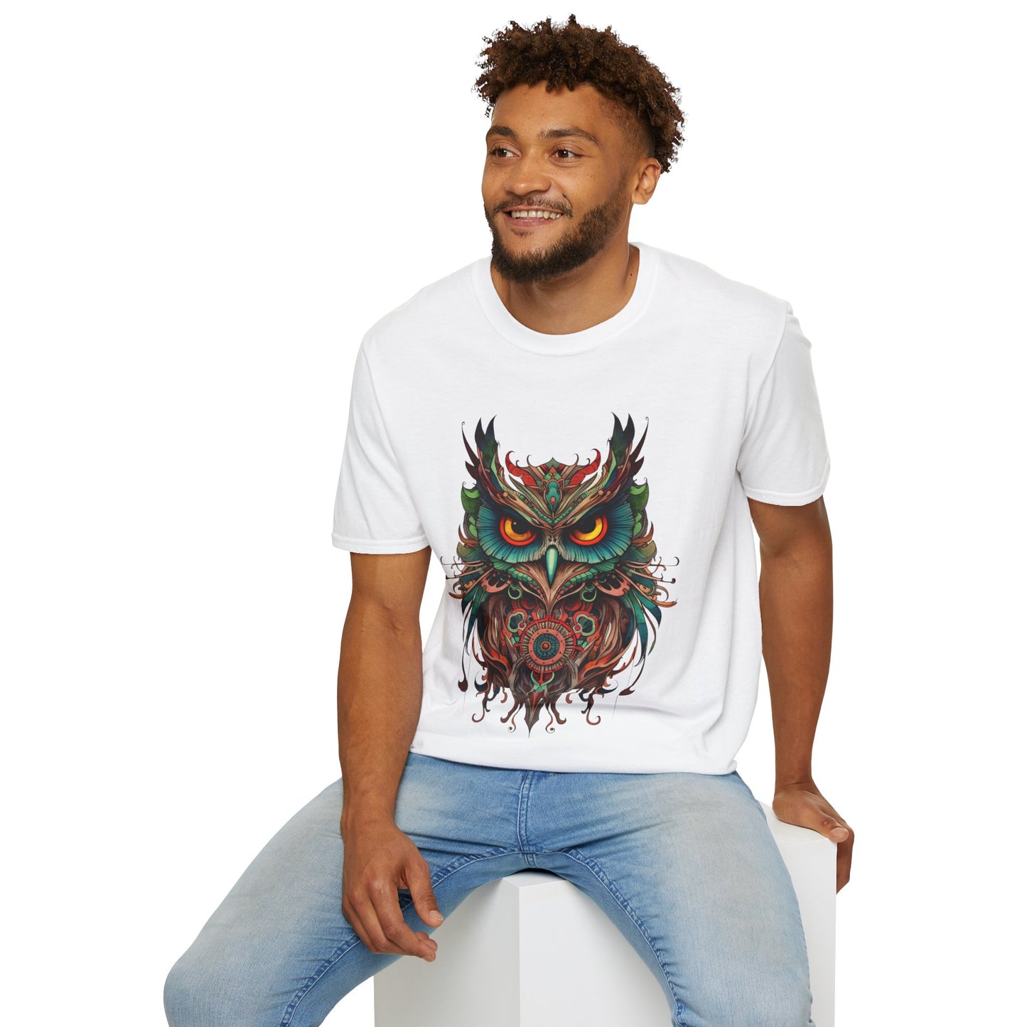 Jeweled Tone Owl, Owl Shirt, Barn Steampunk Owl   Unisex Tee Shirt, T-Shirt Softstyle T-Shirt Tee Teeshirt