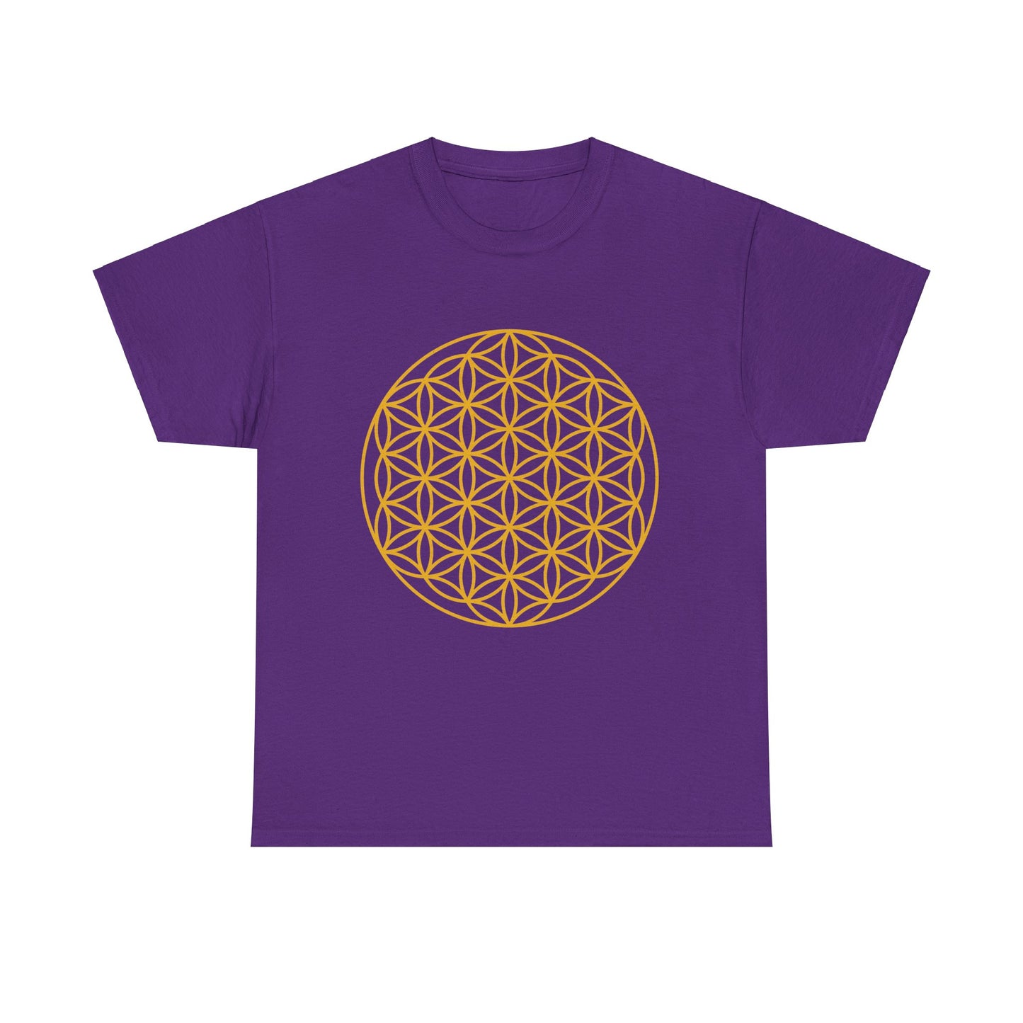 Flower of Life Sacred Geometry, (flat gold design ) Graphic Tee - Yoga, Zen, Meditation Gifts Heavy Cotton Graphic Tee T-Shirt