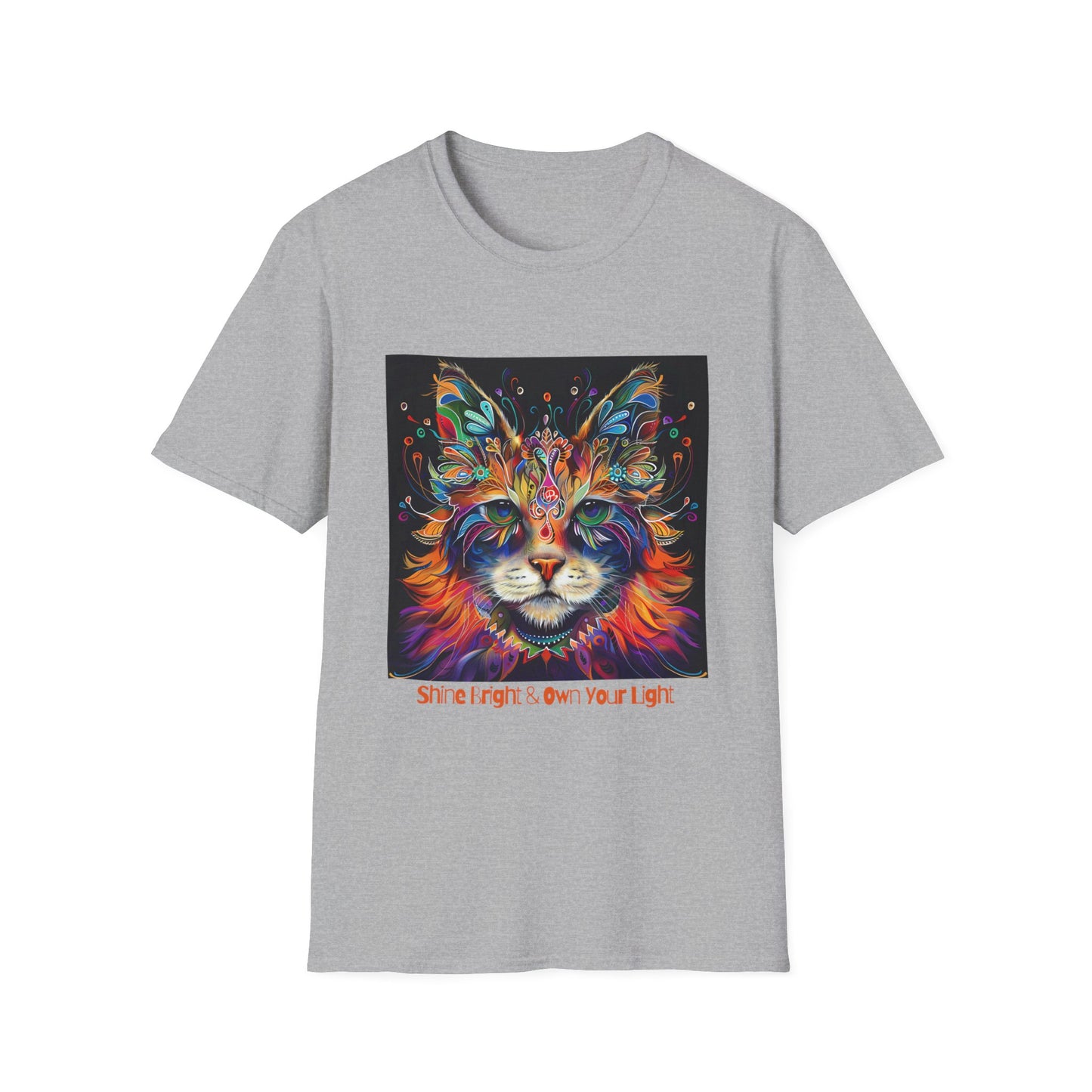 "Shine Bright and Own Your Light" Cat Shaman Graphic Cat Tee, Cat Lover's Graphic Tee Graphic Unisex T- Shirt, T-Shirt Cat Lovers Gift  Softstyle T-Shirt Tee Teeshirt Stylized Cat