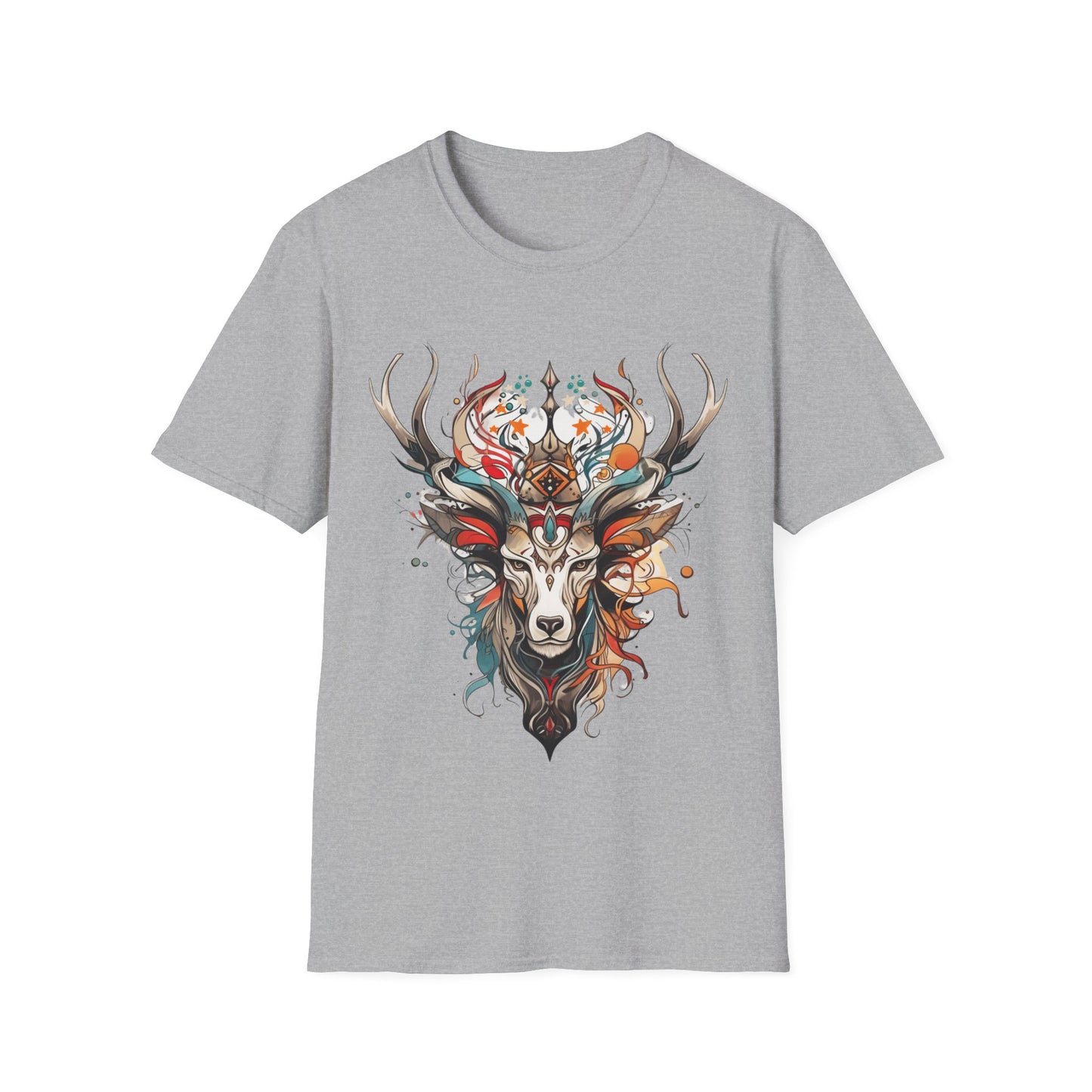 Tribal Reindeer Deer,  Buck, Reindeer, Deer Medicine Shirt Mens Woman's Unisex Shirt, Softstyle T-Shirt Tee Teeshirt
