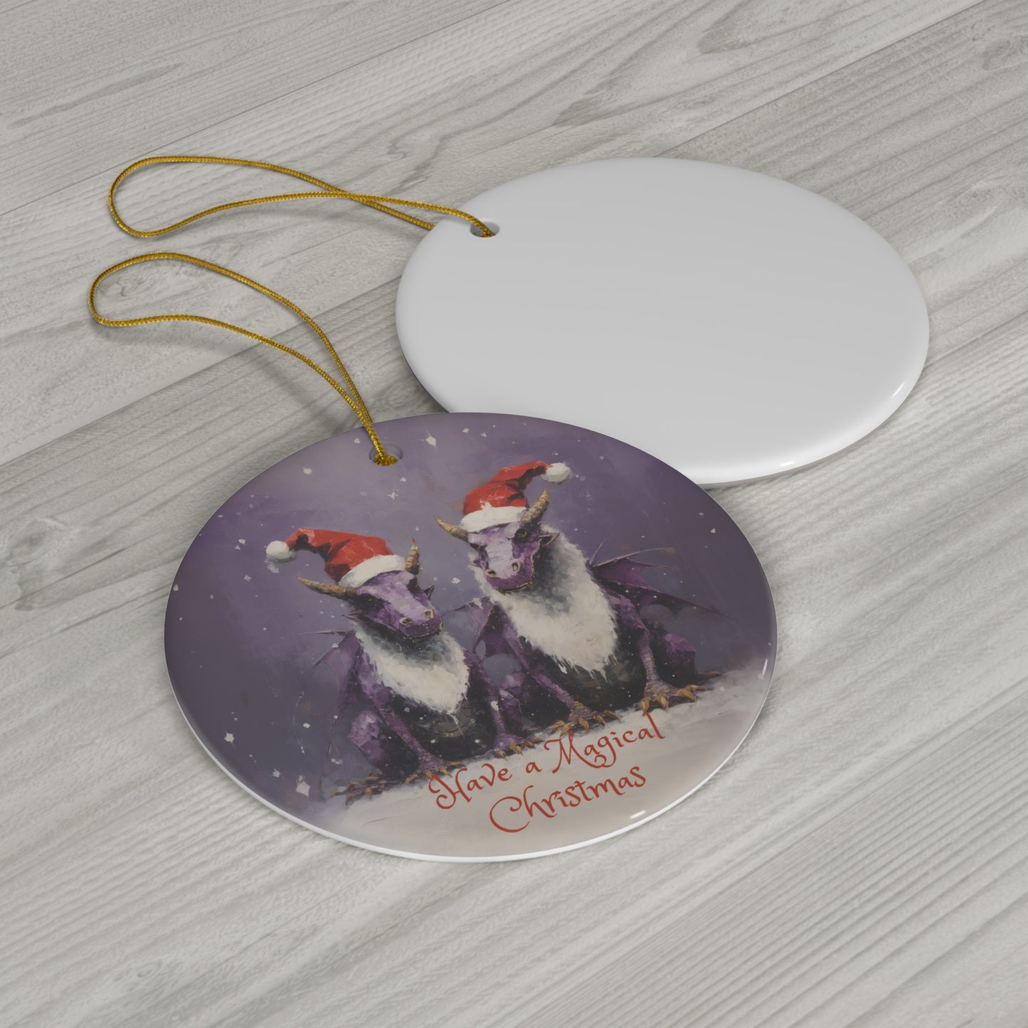 Magical Christmas Purple Dragons - Christmas Dragons Ceramic Christmas Ornament - Seasons Dragons Magical Dragon Dinosaur Kids Ornament Gift