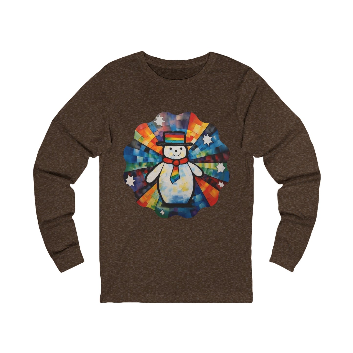 Snowman Shirt Christmas Pride Colors Christmas Gift Unisex Jersey Long Sleeve Tee Shirt, T-Shirt, Fun Colorful Snowman LGBTQ+ Gift