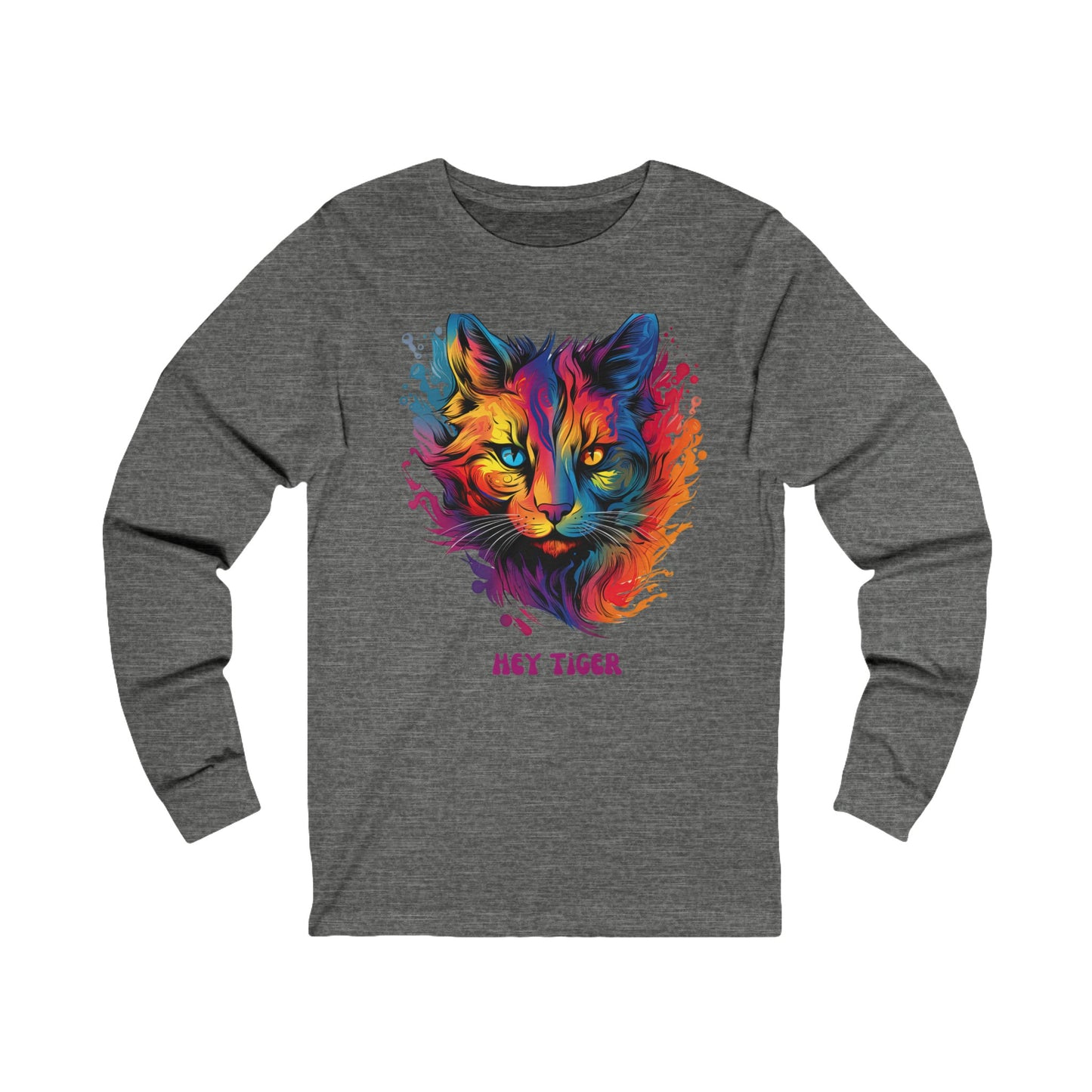 'Hey Tiger,' Pride Rainbow Colors Cat Long Sleeve Shirt LGBTQ+  Unisex Jersey Long Sleeve Tee Shirt, T-Shirt, Cat Lover