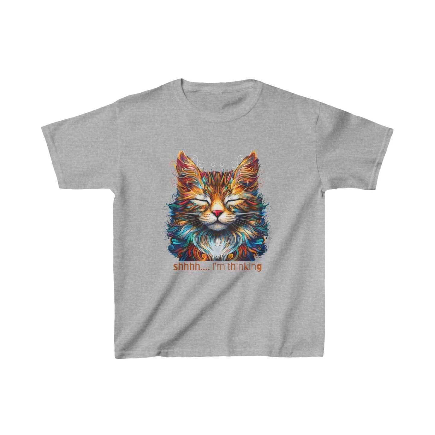 Kids - Thinking Cat Graphic Tee - Vibrant Cute Cat Design for Young Adventurers