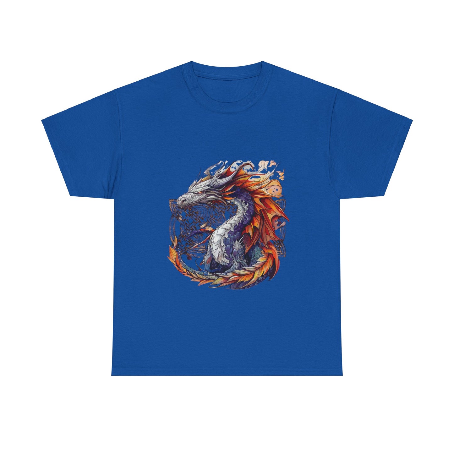 Orange Celtic Dragon Graphic Tee - Dragon in Santa Hat T-shirt -  Dragon Lovers Unisex Heavy Cotton Tee T-Shirt