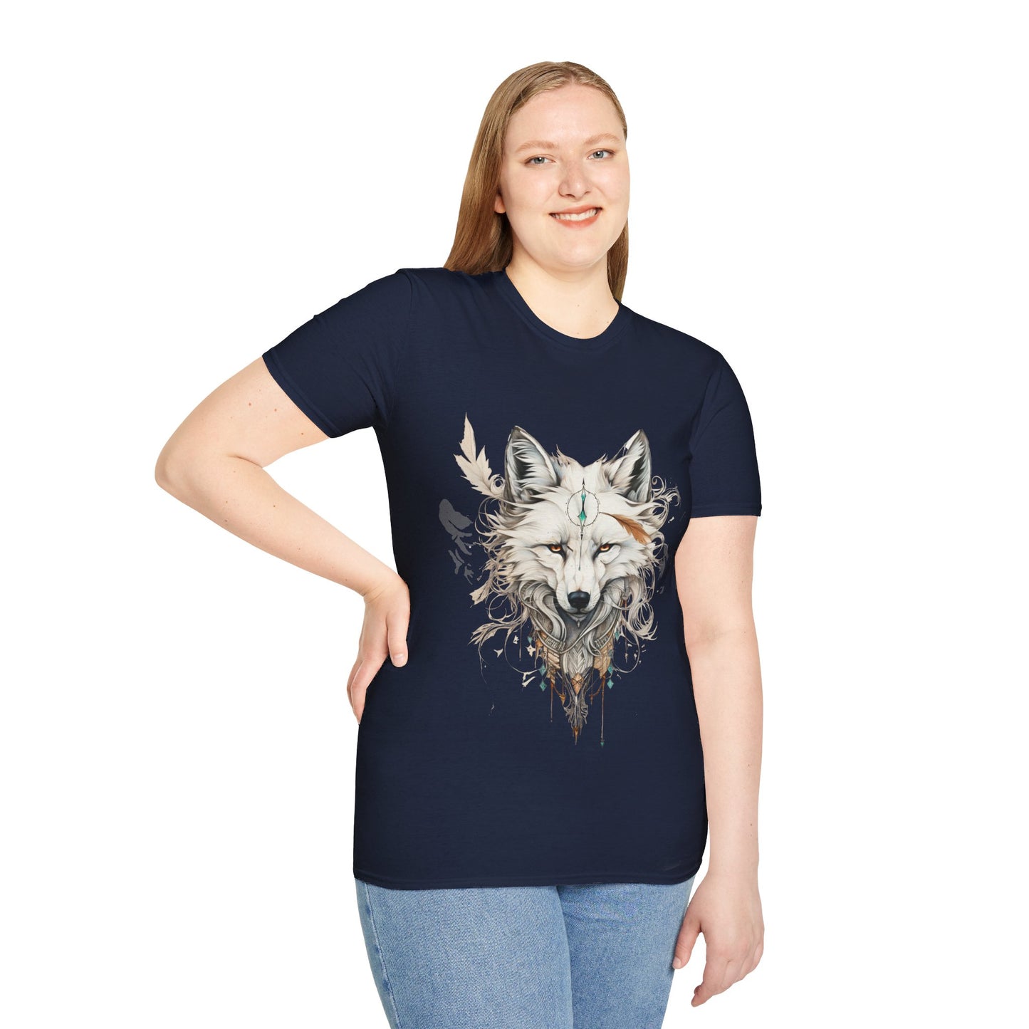 White Snow Fox Shirt, Fox Lover's Gift,  Unisex Tee Shirt, T-Shirt Fox Totem Spirit Medicine Softstyle T-Shirt Tee Teeshirt White Fox