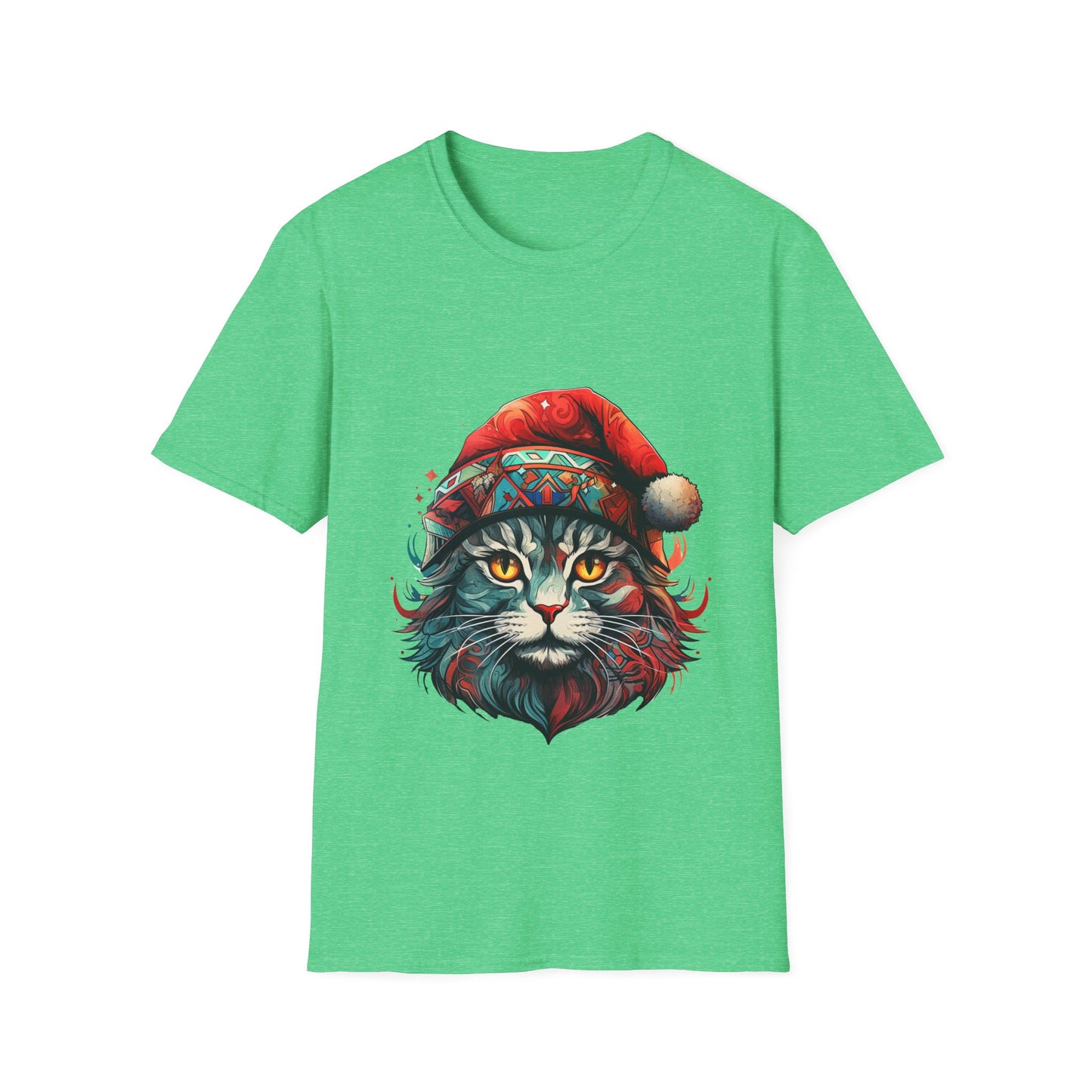 Santa Cats in Christmas Hat Holiday Christmas Cat Shirt, Cat Lover's Graphic Tee Graphic Unisex T- Shirt, T-Shirt Cat Lovers Gift  Softstyle T-Shirt Tee  Christmas JumperTeeshirt Stylized Cat