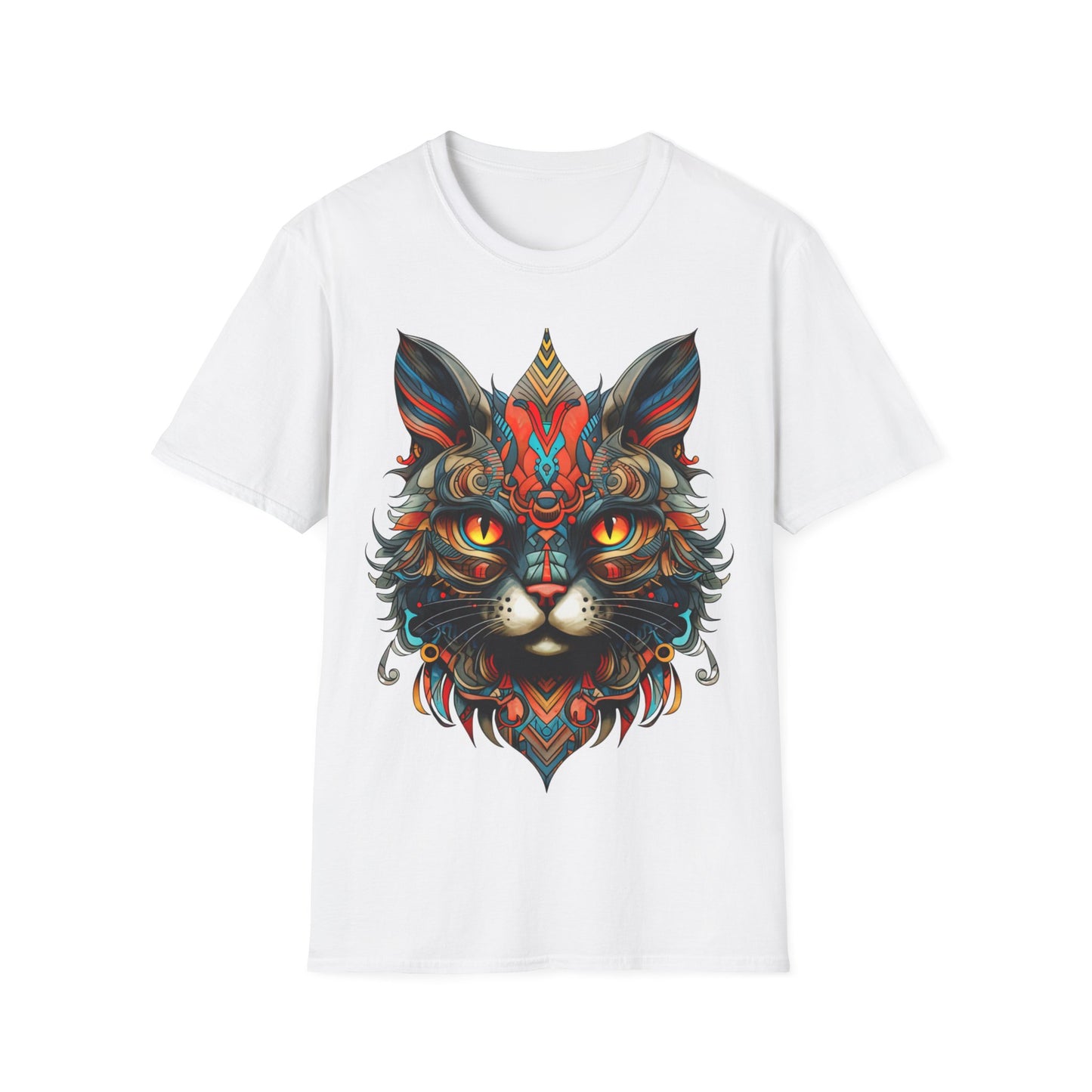 Tribal Exotic Cat Shirt, Cat Lover's Graphic Tee Graphic Unisex T- Shirt, T-Shirt Cat Lovers Gift  Softstyle T-Shirt Tee Teeshirt Stylized Cat