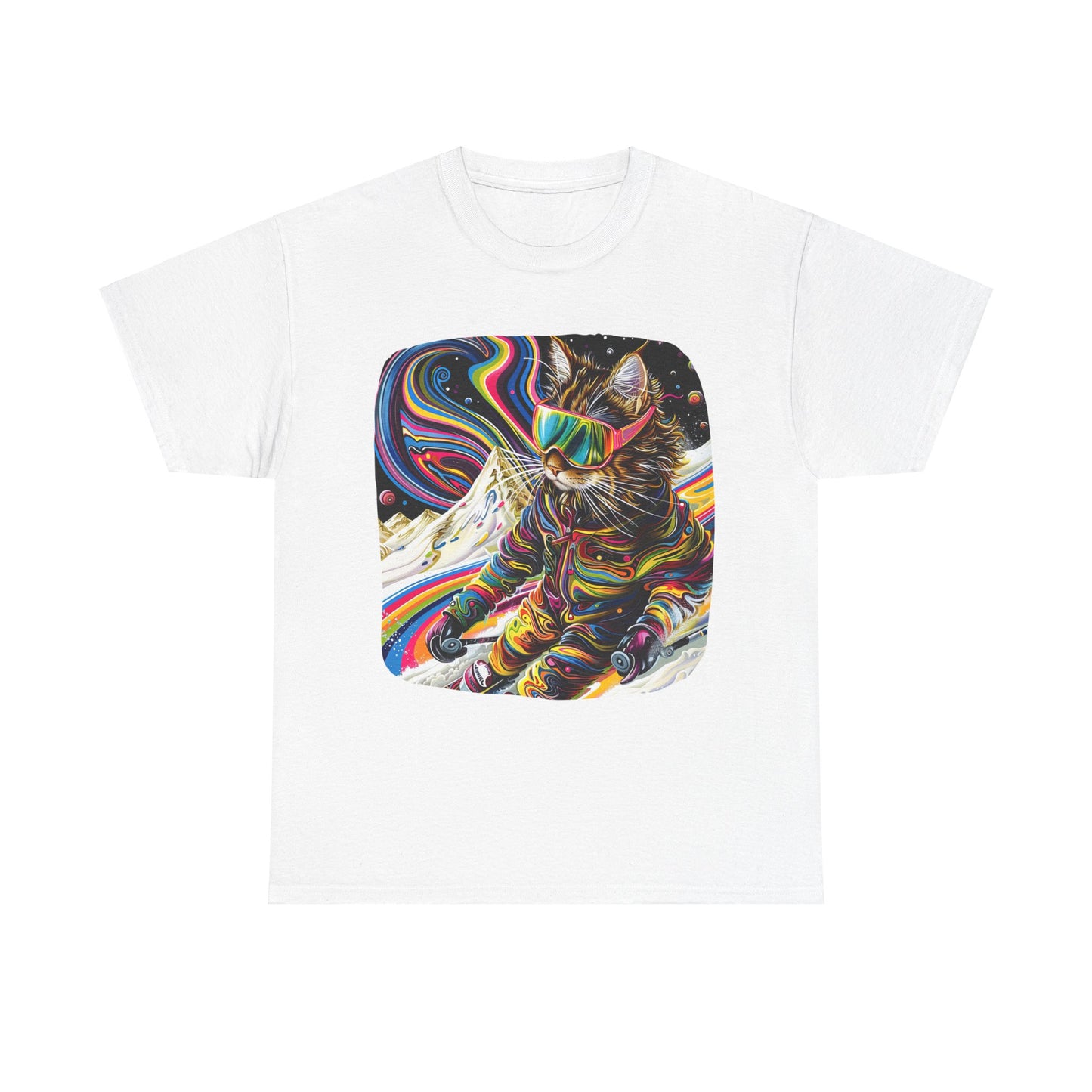 Ski Cat, Winter Sports Cat Shirt, Art Gift   -  Cool Cats Unisex Heavy Cotton Tee T-Shirt