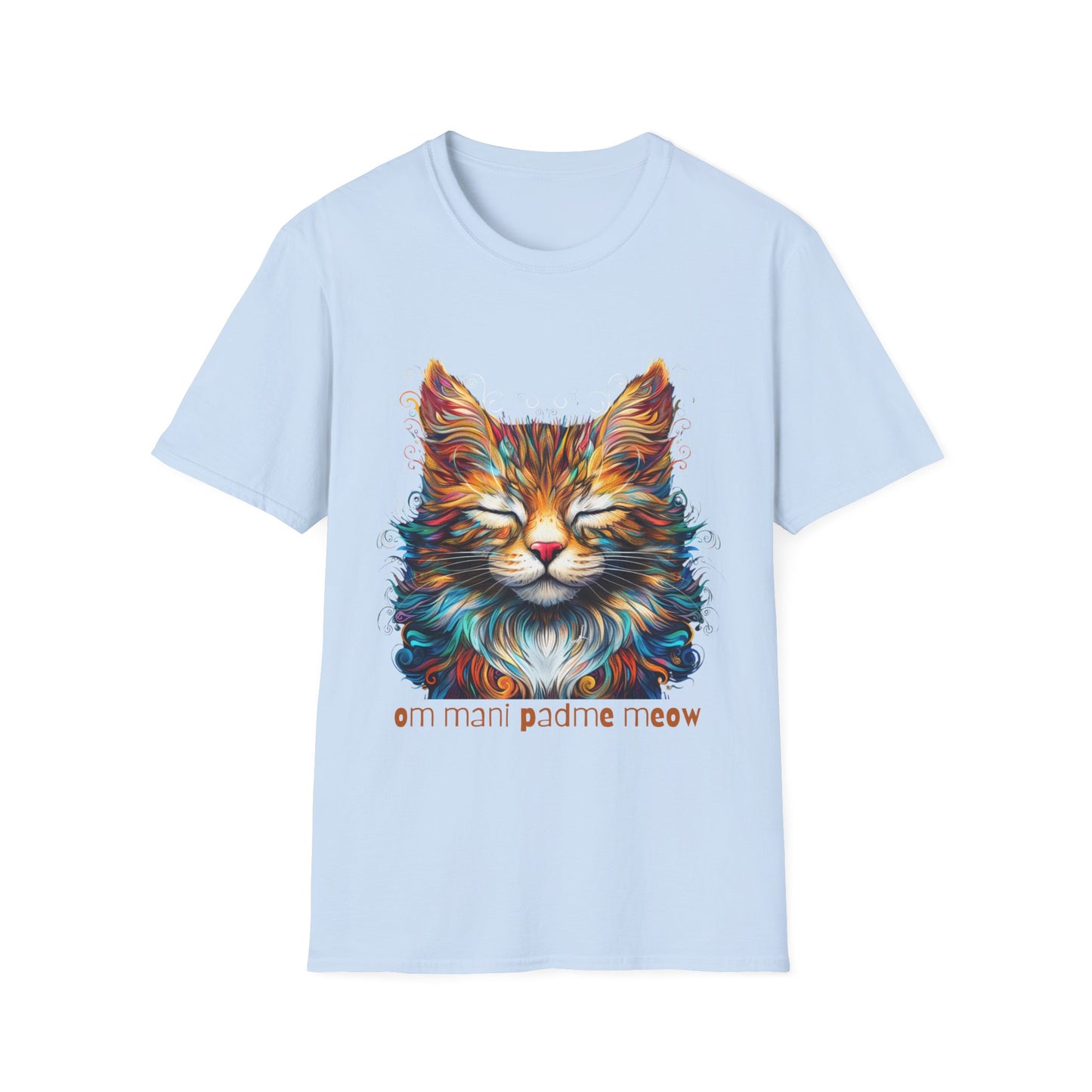 Om Mani Padme Meow -  Meditating Cat Shirt, Cat Lover's Graphic Tee Graphic Unisex T- Shirt, T-Shirt Cat Lovers Gift  Softstyle T-Shirt Tee Teeshirt Stylized Cat