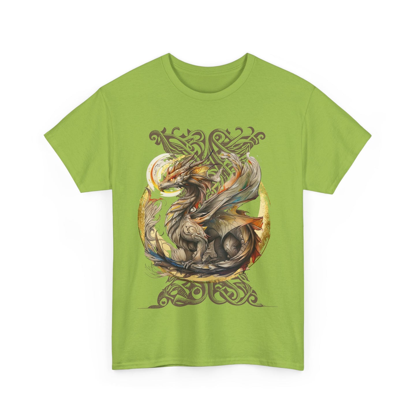 Celtic Background Dragon Graphic Tee - Dragon T-shirt -  Dragon Lovers Unisex Heavy Cotton Tee T-Shirt