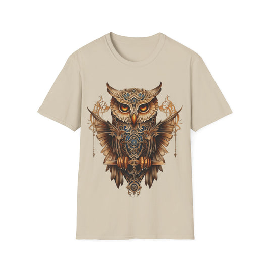 Art Deco Style Owl, Golden Owl Shirt, 1920's Steampunk Owl Christmas Gift  Unisex Tee Shirt, T-Shirt Softstyle T-Shirt Tee Teeshirt