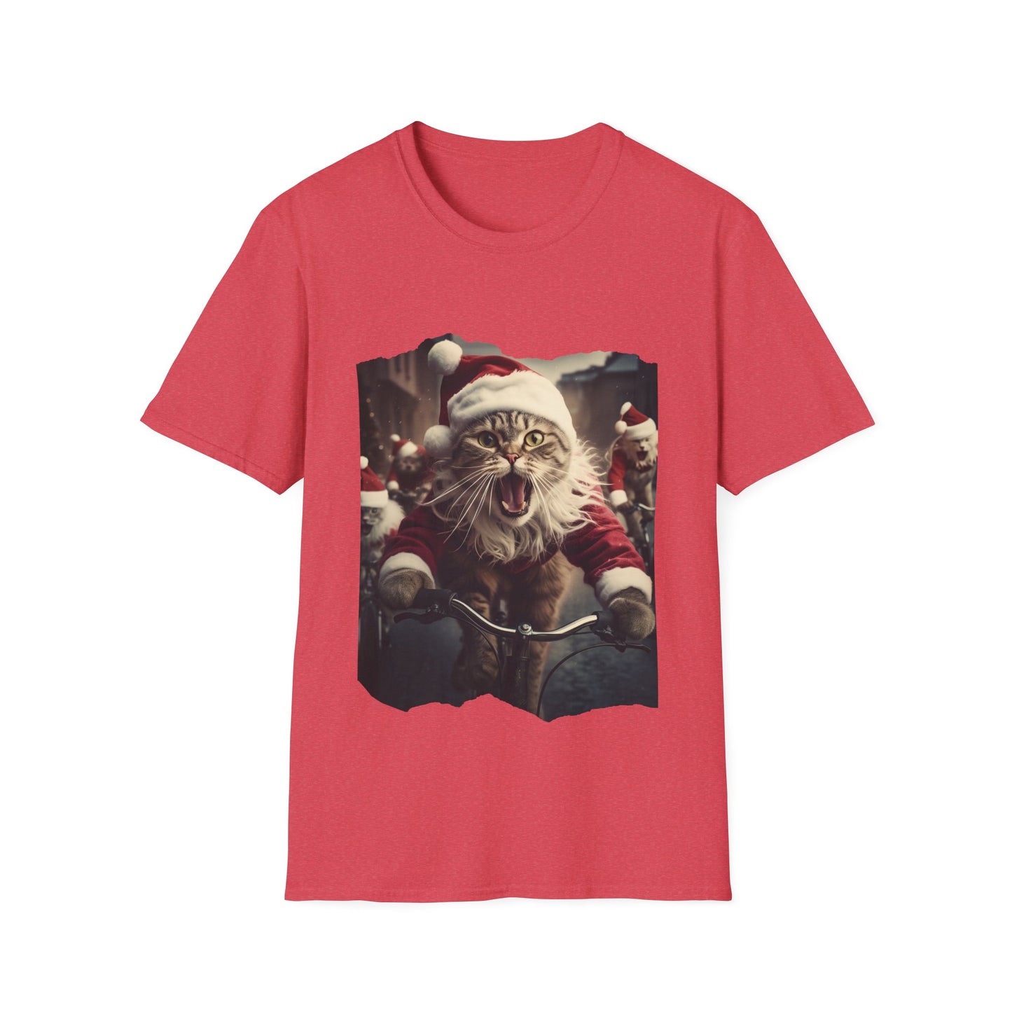 Screaming Cats on Bikes Holiday Christmas Cat Shirt, Cat Lover's Graphic Tee Graphic Unisex T- Shirt, T-Shirt Cat Lovers Gift  Softstyle T-Shirt Tee  Christmas JumperTeeshirt Stylized Cat