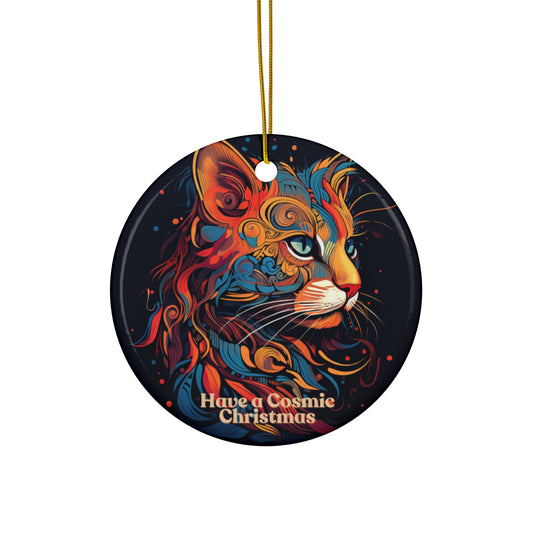 Have a Cosmic Christmas Cat- Cat Lovers, Cat Owners, Cats Human Gift, Christmas Ornament, Ceramic Cat Design: Have a Cosmic Christmas