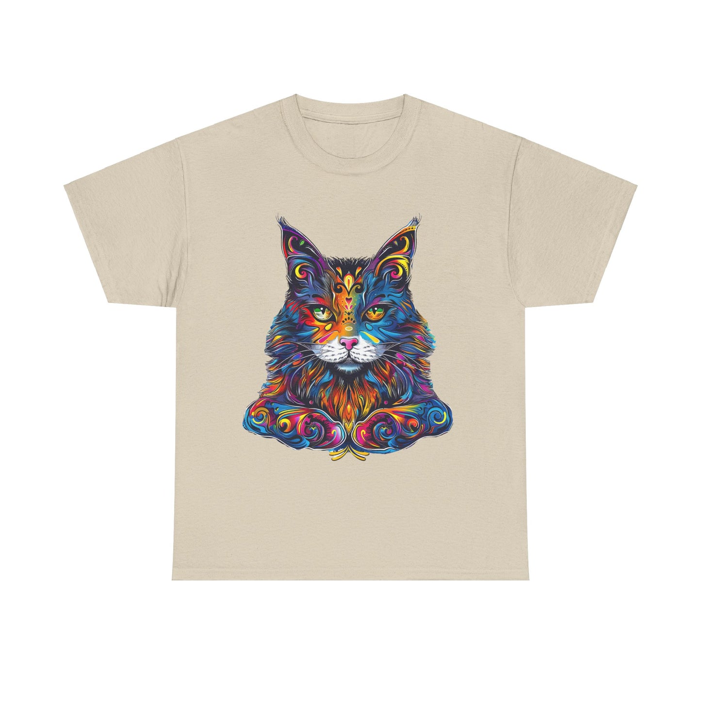 Chill Vibe Jewel Tone Cat Graphic Tee - Cat Lover TeeShirt - T-shirt    - Cat Gift Unisex Heavy Cotton Tee T-Shirt