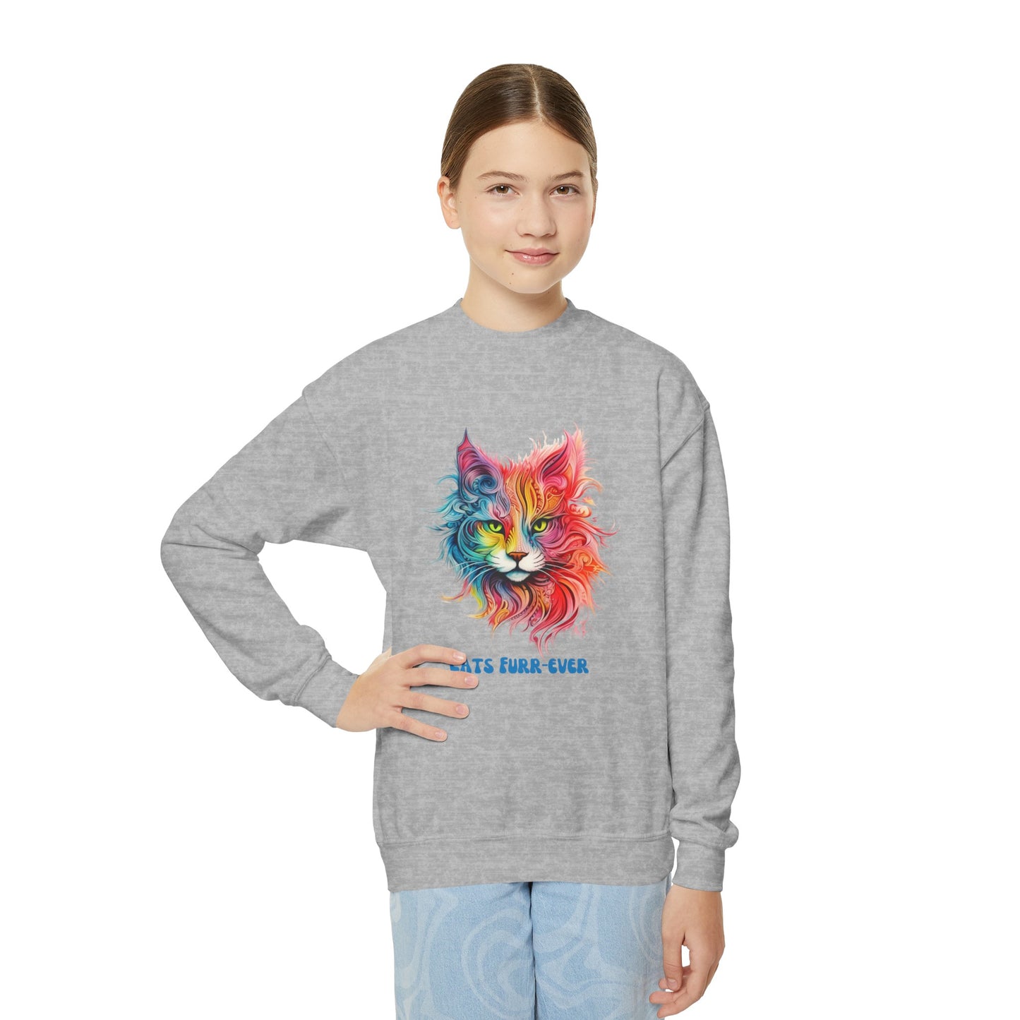 Cats Furr-Ever. Kids Cat Lovers, Kids, Girls, Boys Youth Crewneck Sweatshirt Magic  Fluffy Cat for Kids