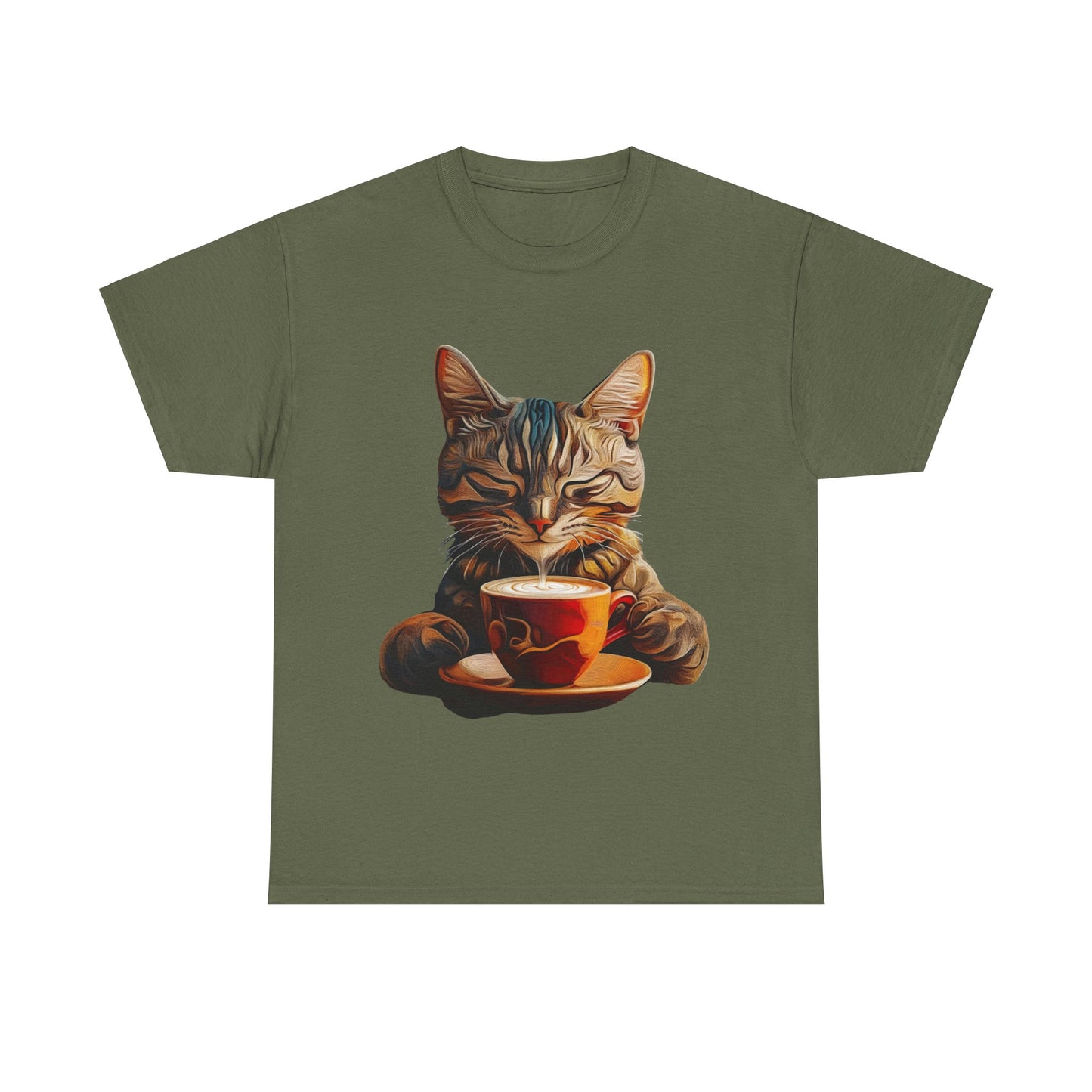 Coffee Cat - (V3)  Cats and Coffee , Tea Shirt - T-shirt Coffee Lover   - Cat Lover Unisex Heavy Cotton Tee T-Shirt