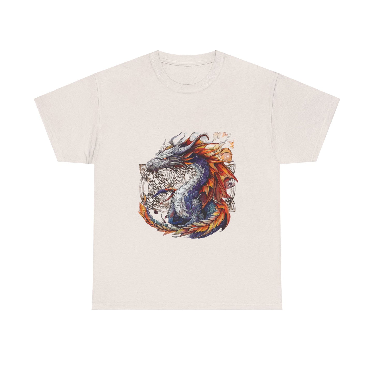 Orange Celtic Dragon Graphic Tee - Dragon in Santa Hat T-shirt -  Dragon Lovers Unisex Heavy Cotton Tee T-Shirt