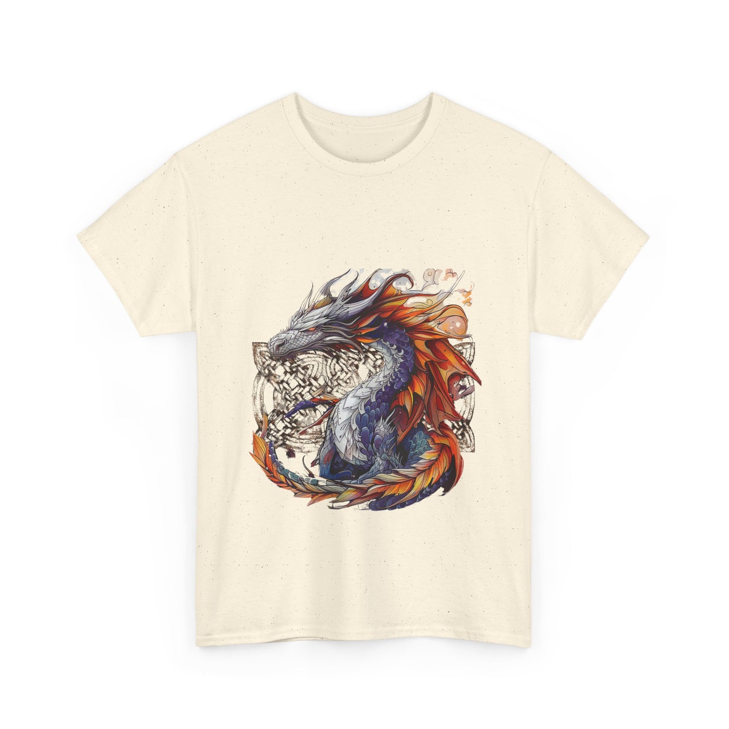 Orange Celtic Dragon Graphic Tee - Dragon in Santa Hat T-shirt -  Dragon Lovers Unisex Heavy Cotton Tee T-Shirt