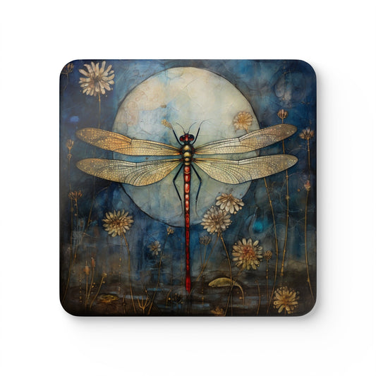 Dragonfly Folk Art Gift, Corkwood Coaster Set Home Decor Gift for Dragonfly Lovers