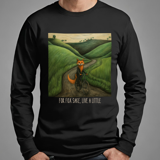 "For Fox Sake" - Red Fox on a Bicycle- Fox & Cycling Lover's Gift   - Unisex Jersey Long Sleeve Tee Shirt, T-Shirt, Fox Lovers Gift