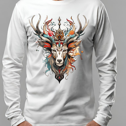 Reindeer Shirt,  Deer - Reindeer, Lover's  Gift  Unisex Jersey Long Sleeve Tee Shirt, T-Shirt, Exotic or Tribal Reindeer