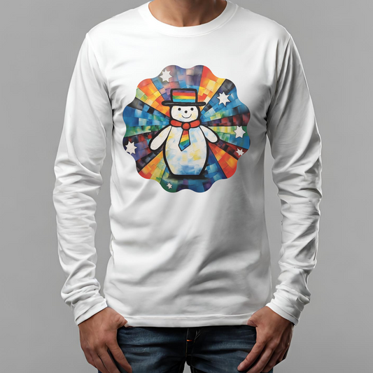 Snowman Shirt Christmas Pride Colors Christmas Gift Unisex Jersey Long Sleeve Tee Shirt, T-Shirt, Fun Colorful Snowman LGBTQ+ Gift