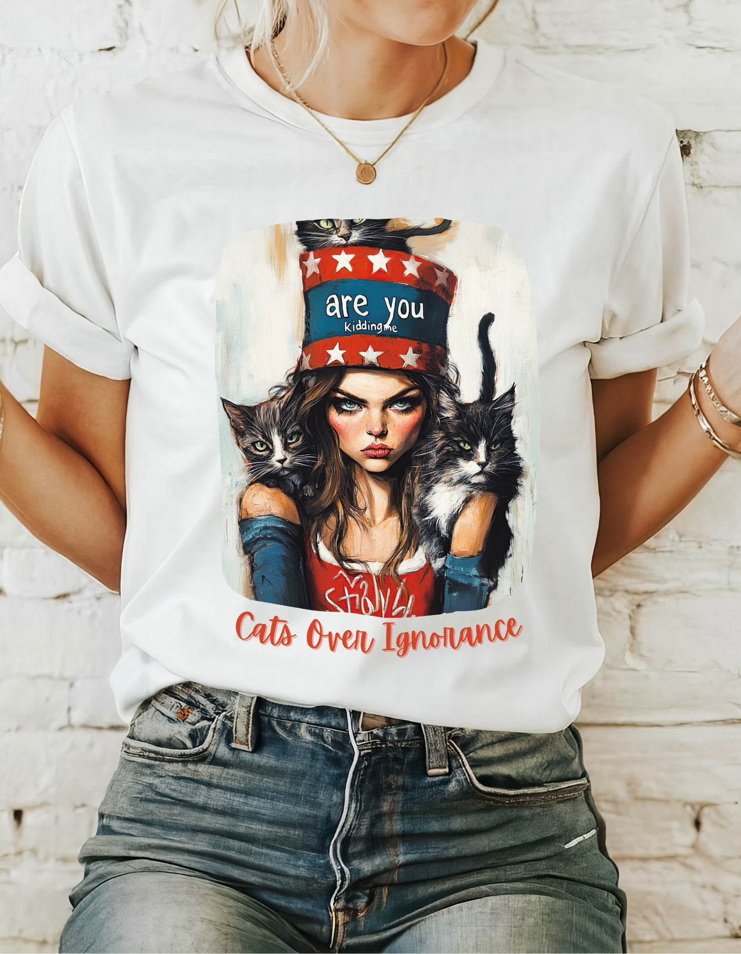 Childless Cat Lady Shirt - "Cats Over Ignorance" -(V 2) Say NO to Ignorance- Unisex Heavy Cotton Tee