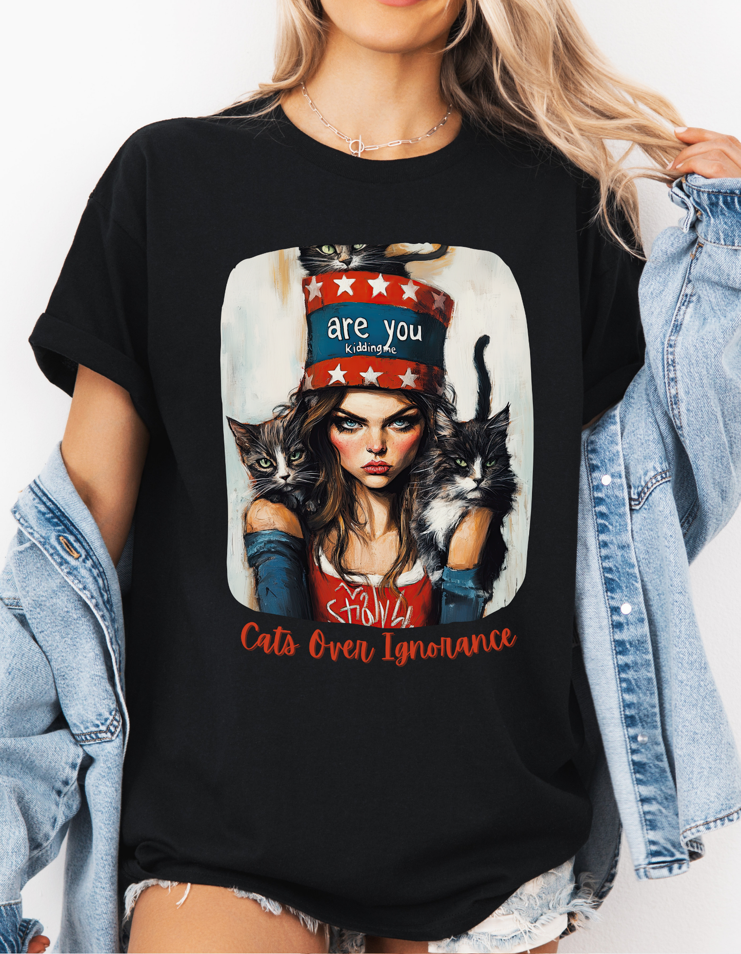 Childless Cat Lady Shirt - "Cats Over Ignorance" -(V 2) Say NO to Ignorance- Unisex Heavy Cotton Tee