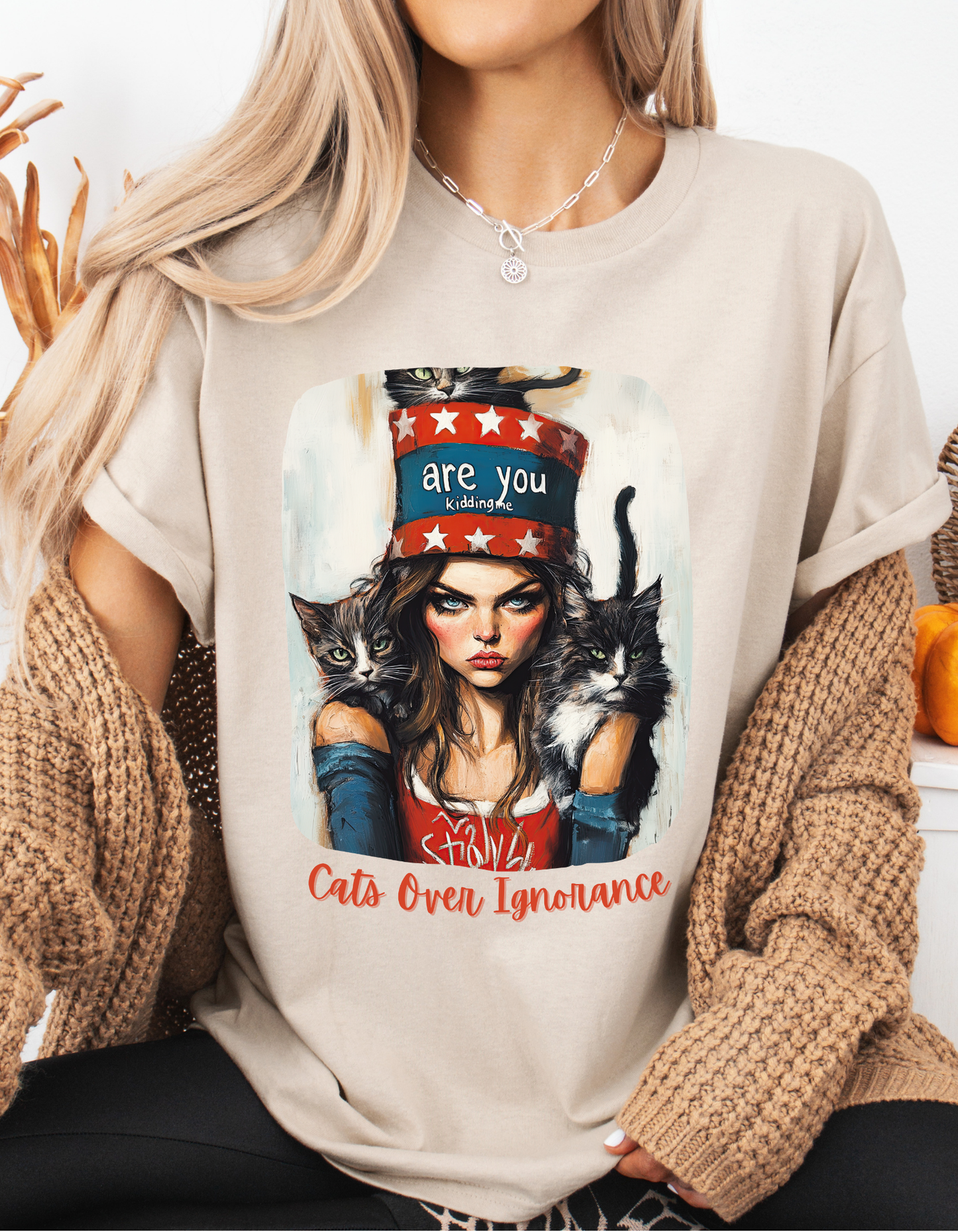 Childless Cat Lady Shirt - "Cats Over Ignorance" -(V 2) Say NO to Ignorance- Unisex Heavy Cotton Tee