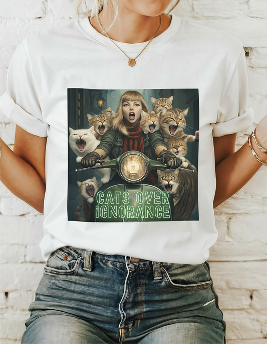 Childless Cat Lady Shirt - "Cats Over Ignorance" -   Say NO to Ignorance - Unisex Heavy Cotton Tee